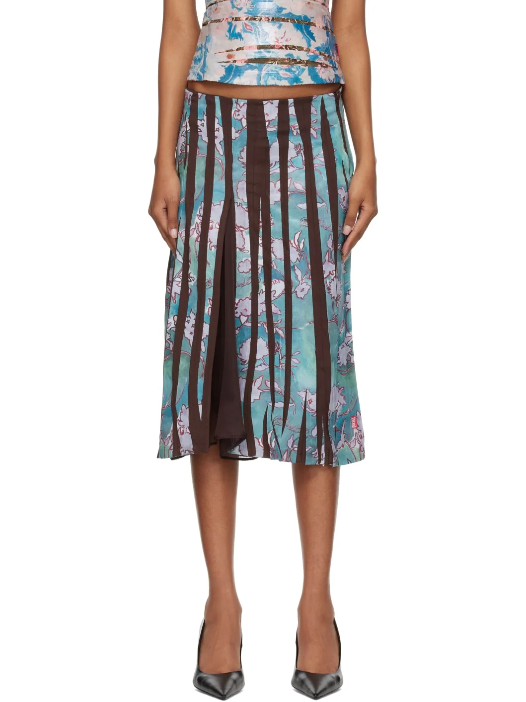Blue & Brown O-Lima Midi Skirt - 1