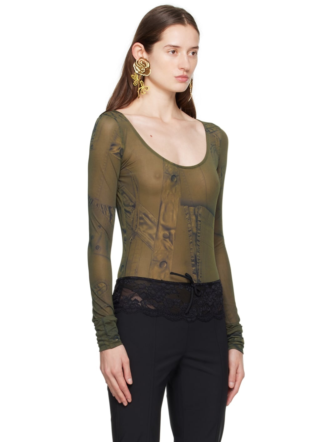 Green Printed Bodysuit - 2