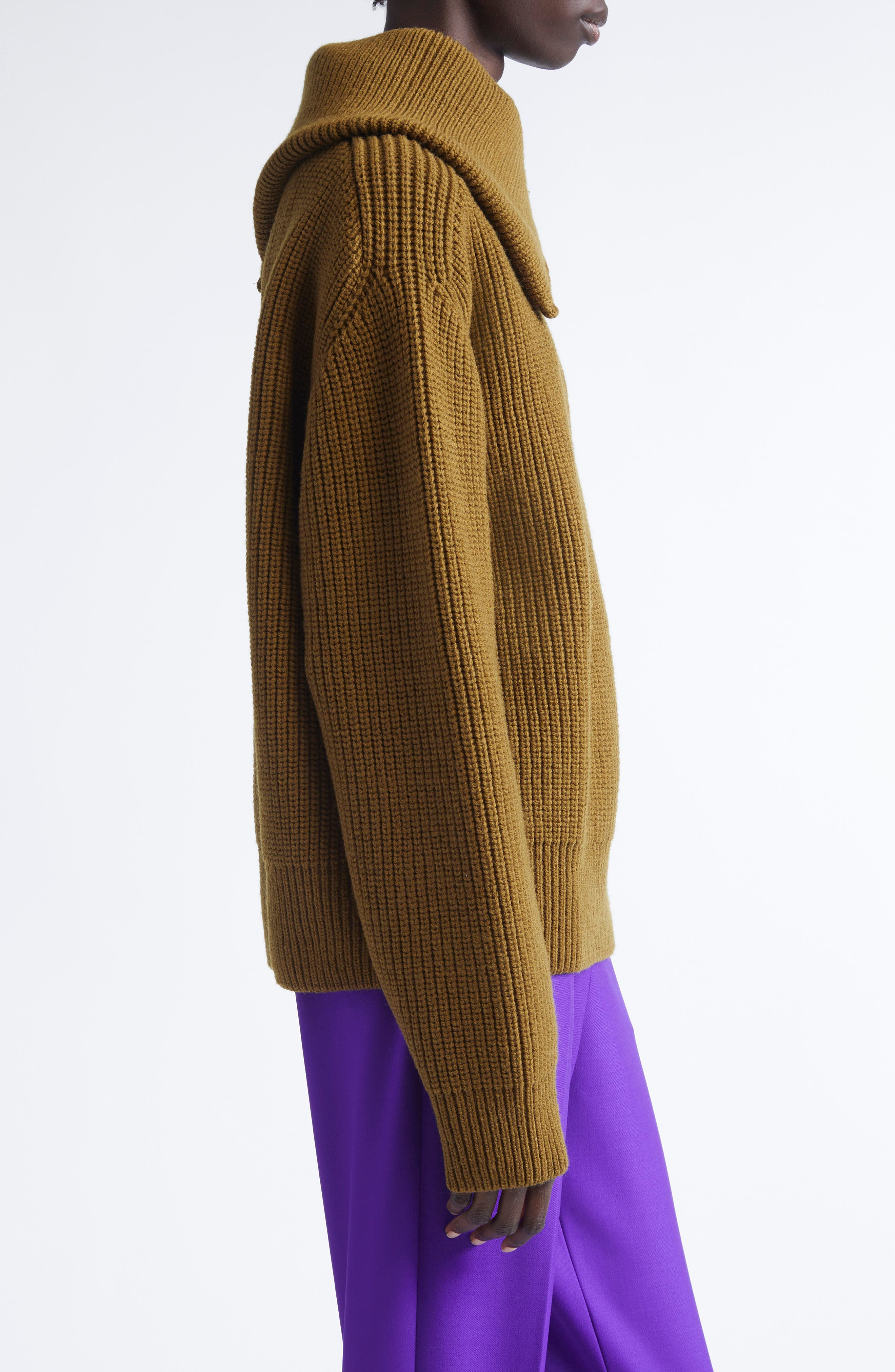 Dries Van Noten Talim Wool Half Zip Turtleneck Sweater in Khaki at Nordstrom - 4