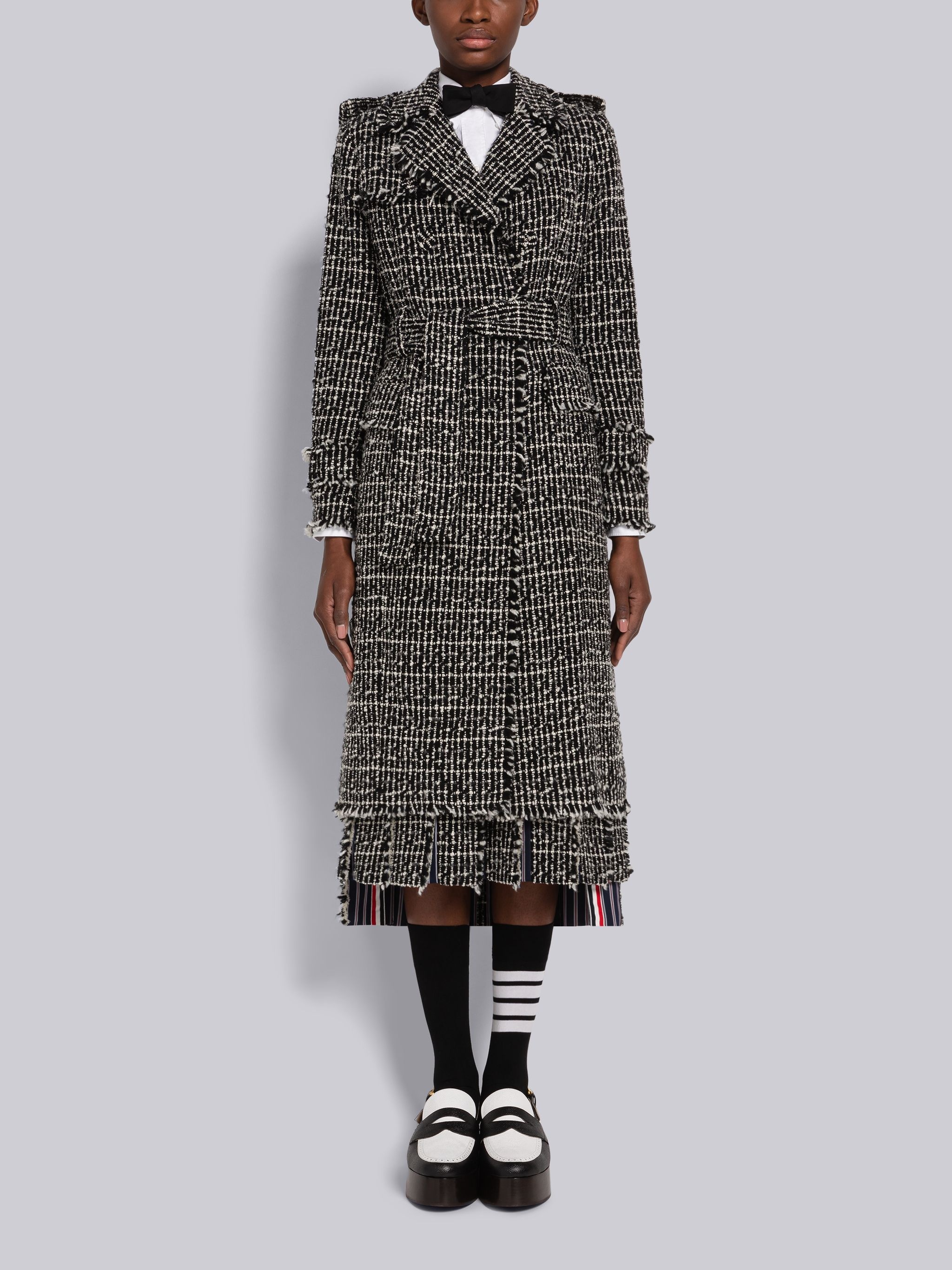 Check Cashmere Tweed High Armhole Trench Coat - 1