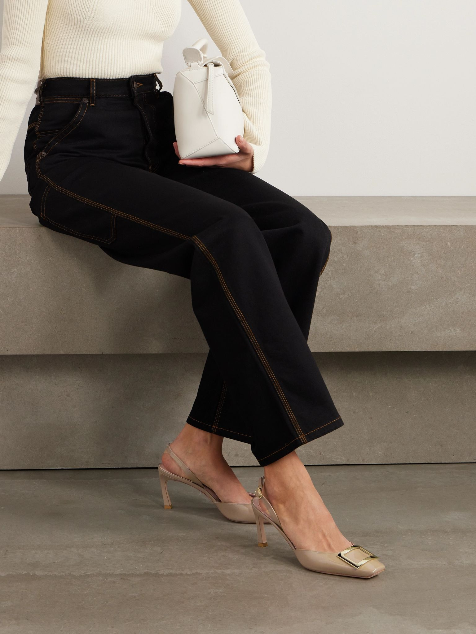 Trompette 70 patent-leather slingback pumps Beige - 2