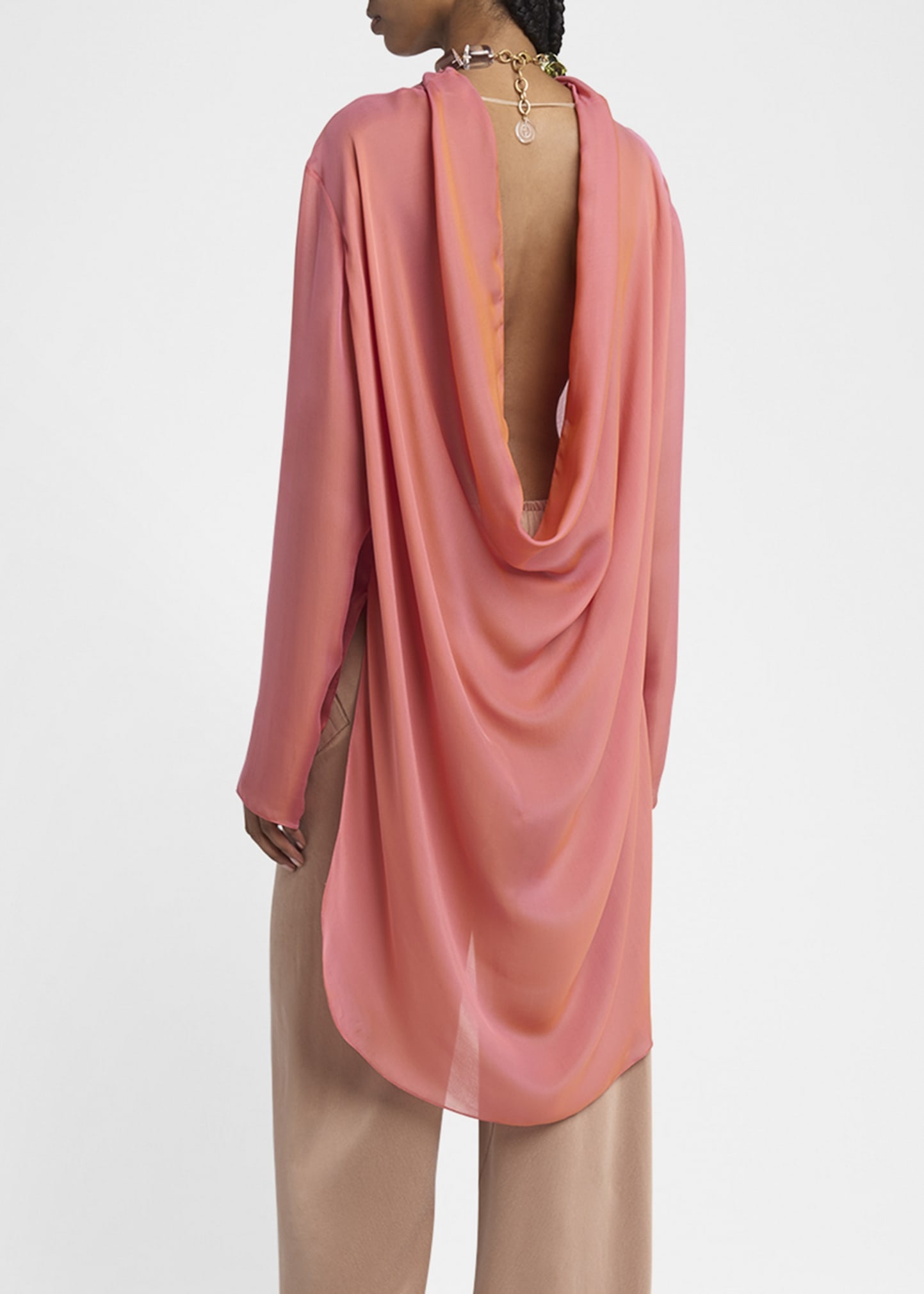 Iridescent Chiffon Cowl Backless Tunic - 3