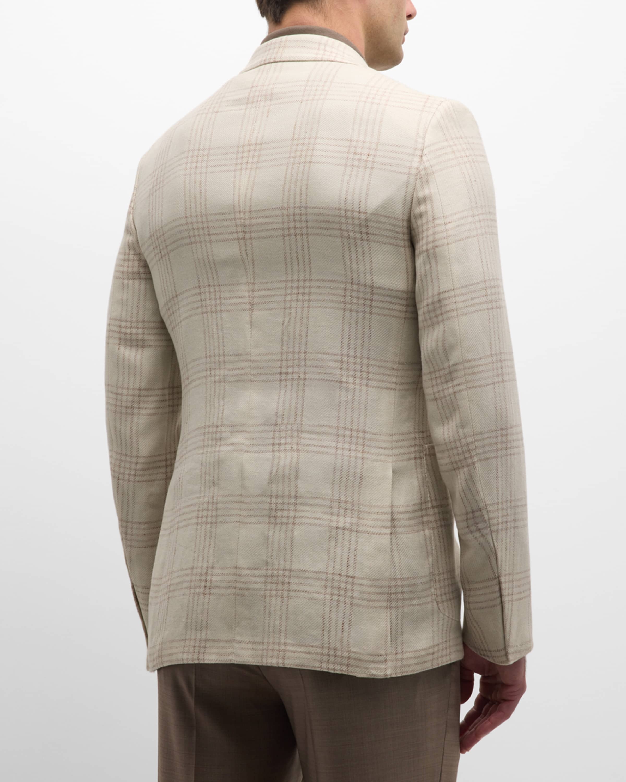 Men's Large Check Linen-Blend Sport Coat - 6