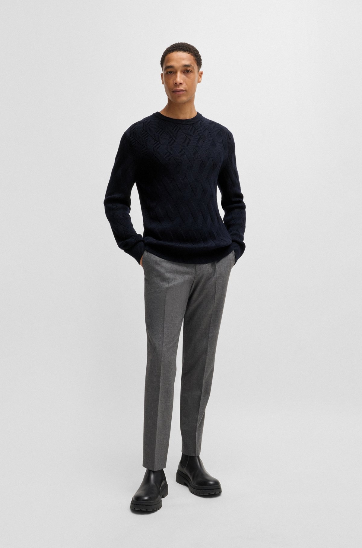 WOOL REGULAR-FIT SWEATER WITH KNITTED STRUCTURE - 5