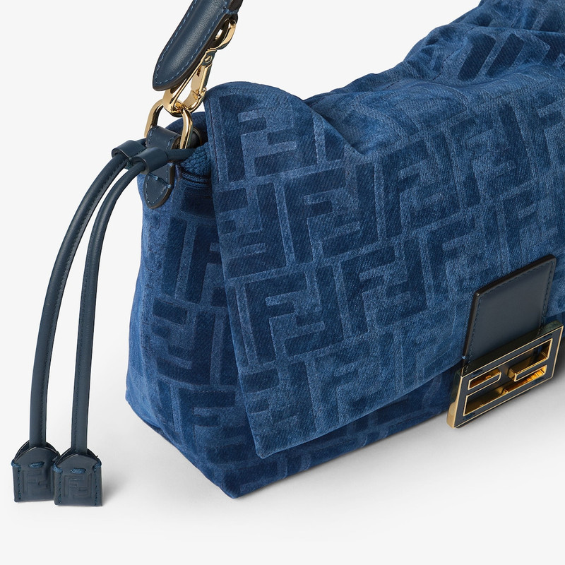 Mamma Baguette Medium Blue flocked FF denim bag 5