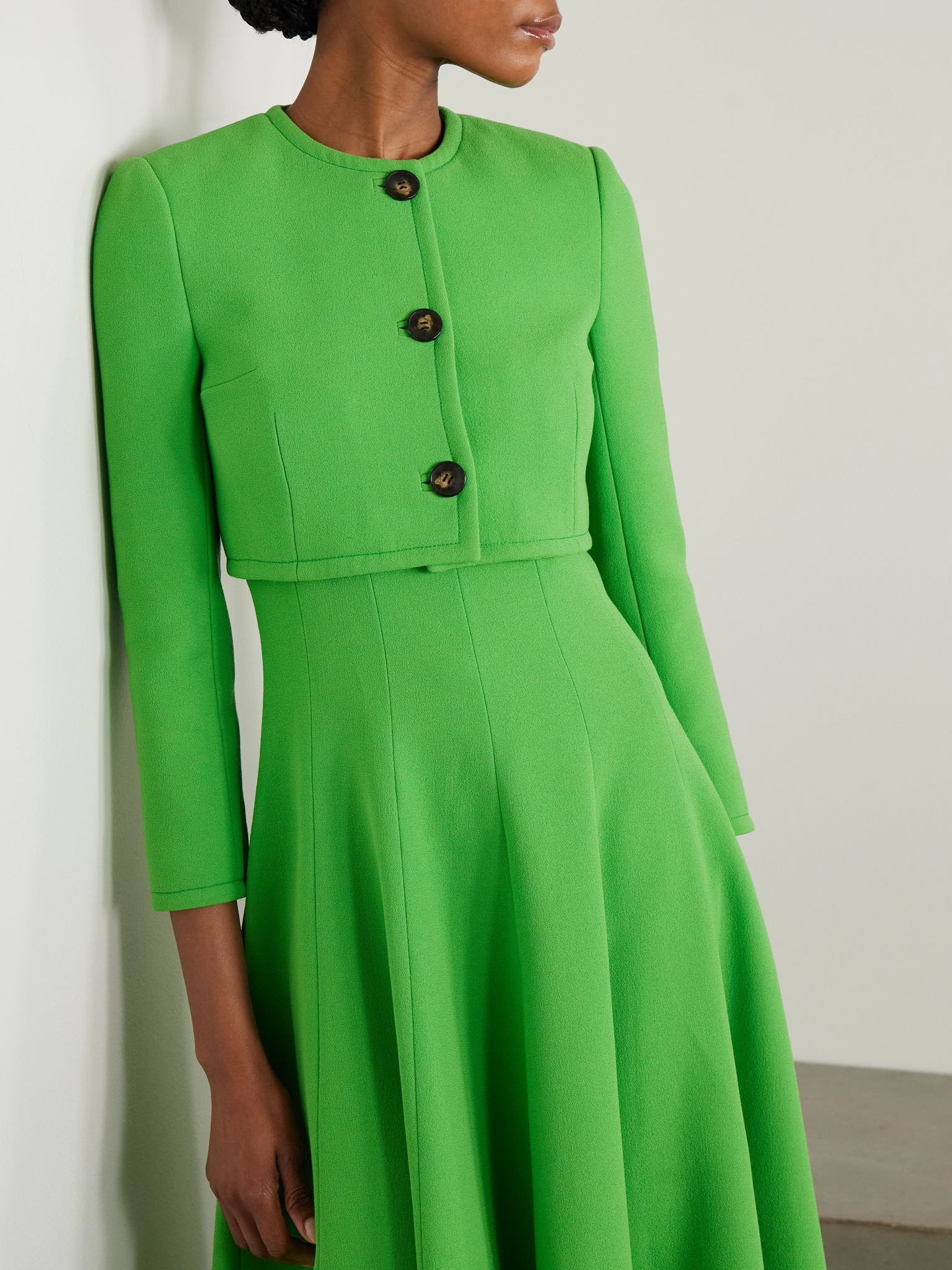 Lizette cropped wool-crepe jacket Bright green - 3