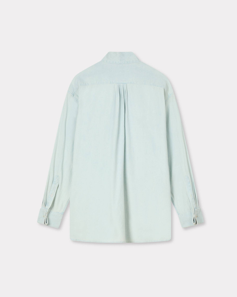 Oversized bow shirt in stone bleach chambray 3