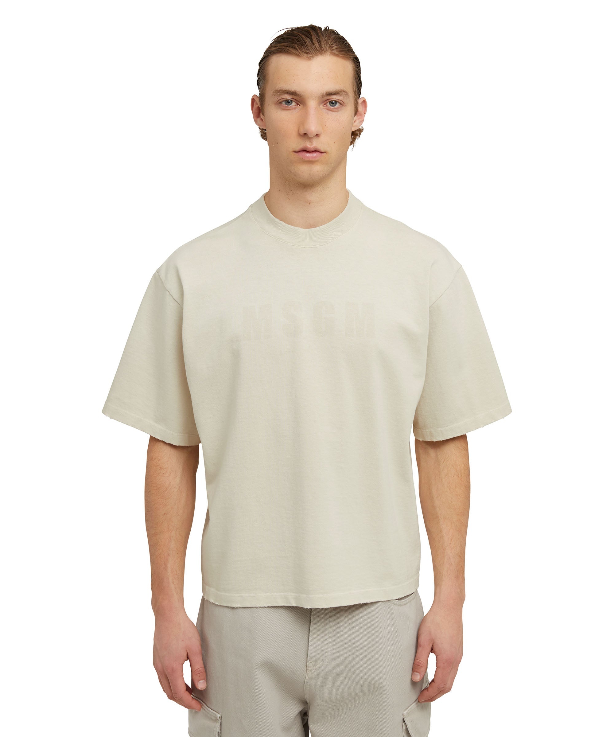 Cotton crewneck t-shirt with MSGM large print logo - 2