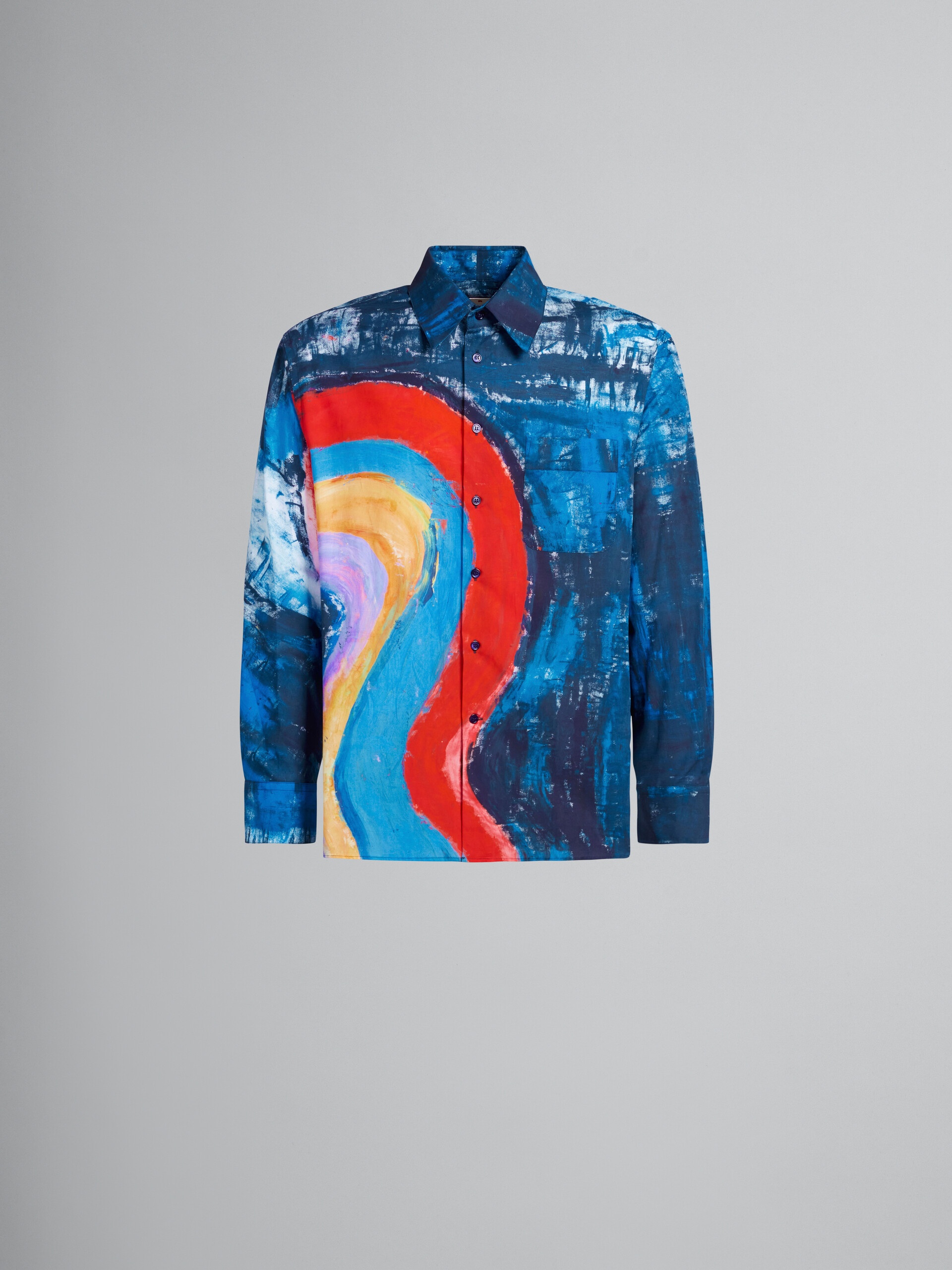 BLUE COTTON SHIRT WITH RAINBOW PRINT - 1