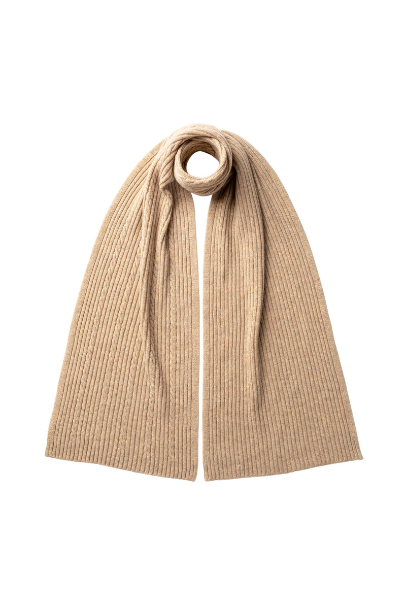 Cable & Rib Natural Cashmere Scarf 1