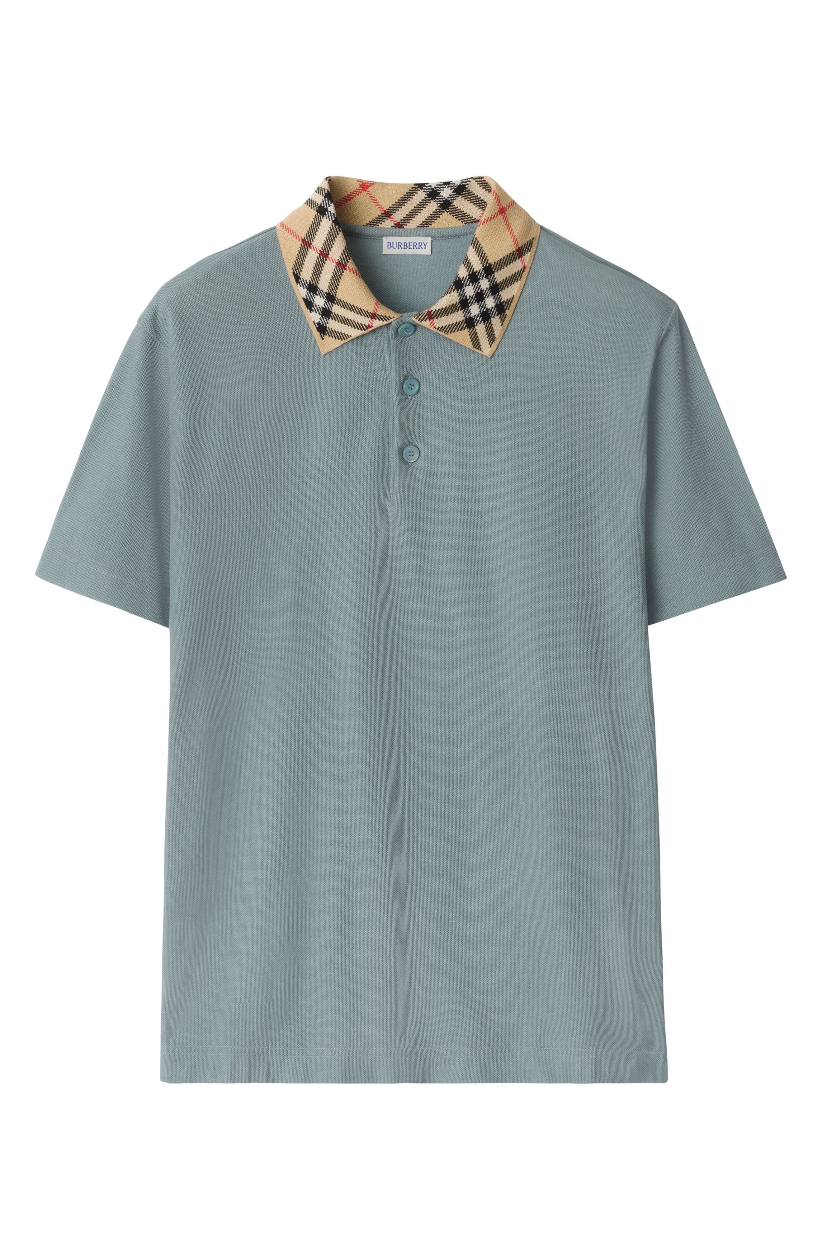 burberry Check Trim Cotton Piqué Polo in Gale at Nordstrom - 4
