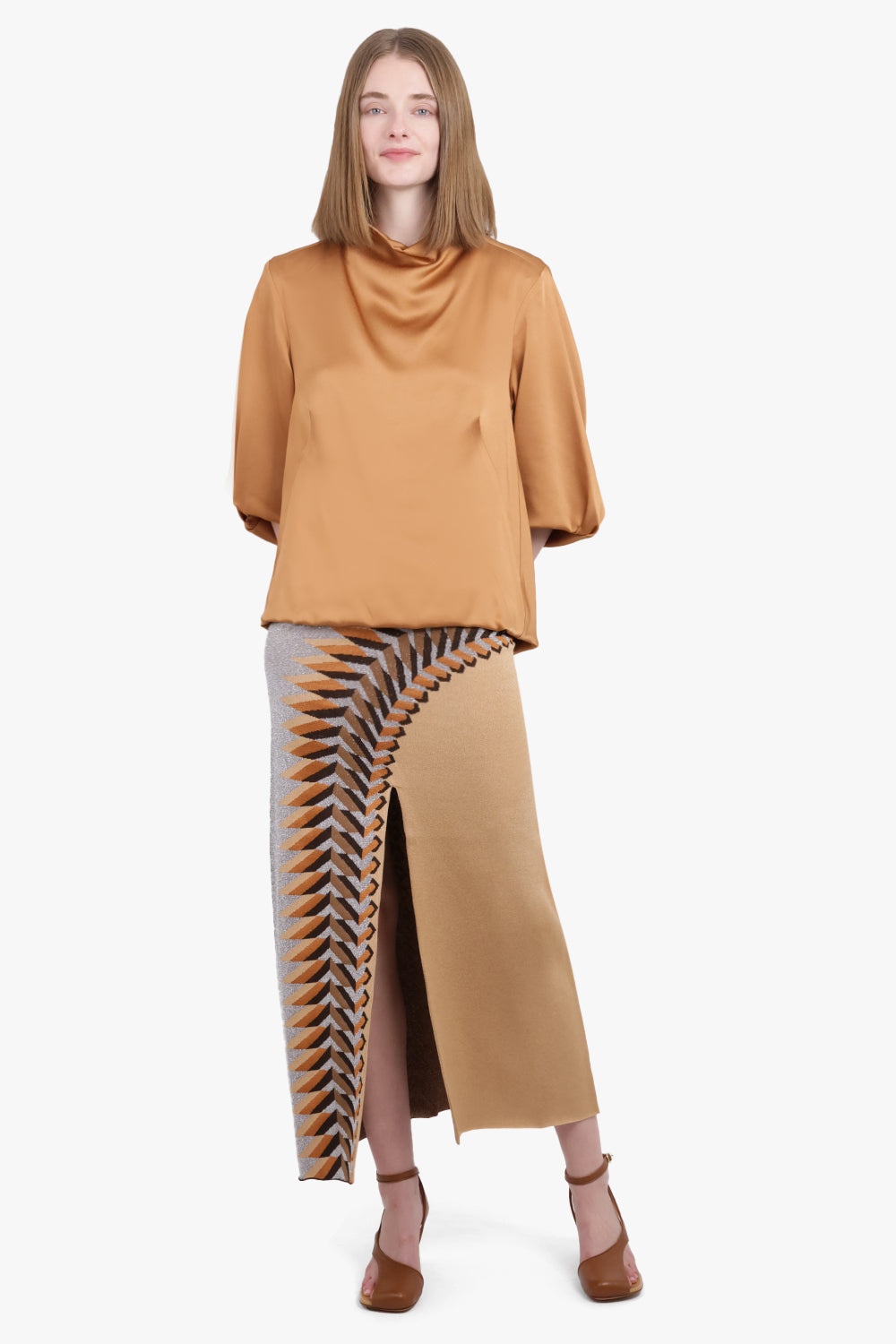 GRAPHIC PRINT SPLIT MAXI SKIRT | GREY/MULTI - 5