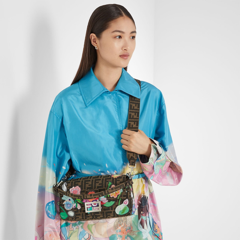 Baguette® Fantastic Fendi Future FF jacquard fabric bag with multicolor floral appliqués 3