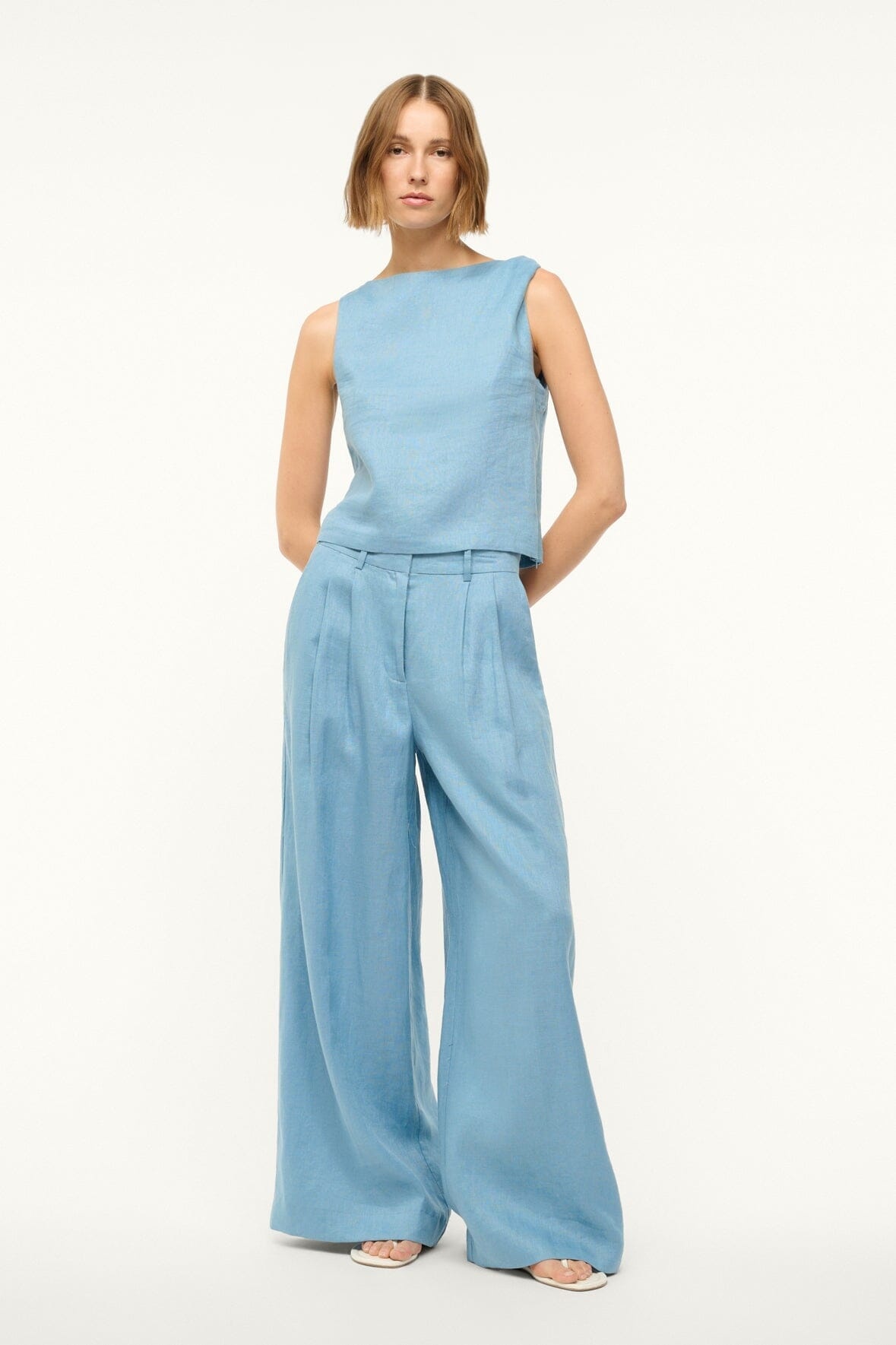 STAUD SASHA LINEN PANT SLATE BLUE - 7