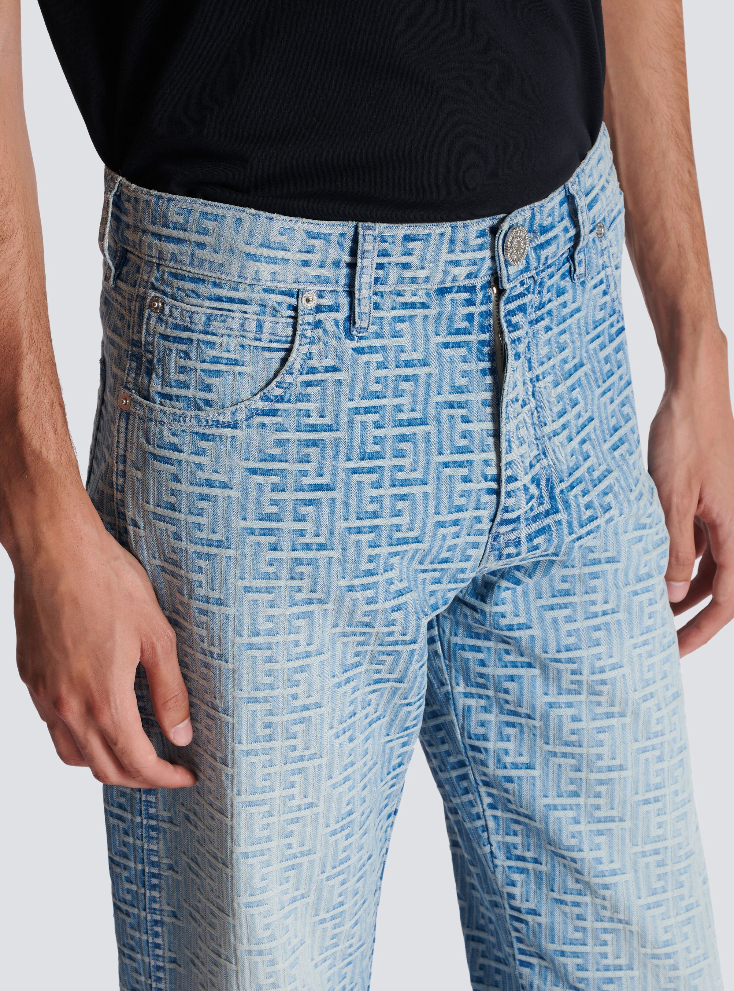 Monogrammed jacquard denim jeans - 6