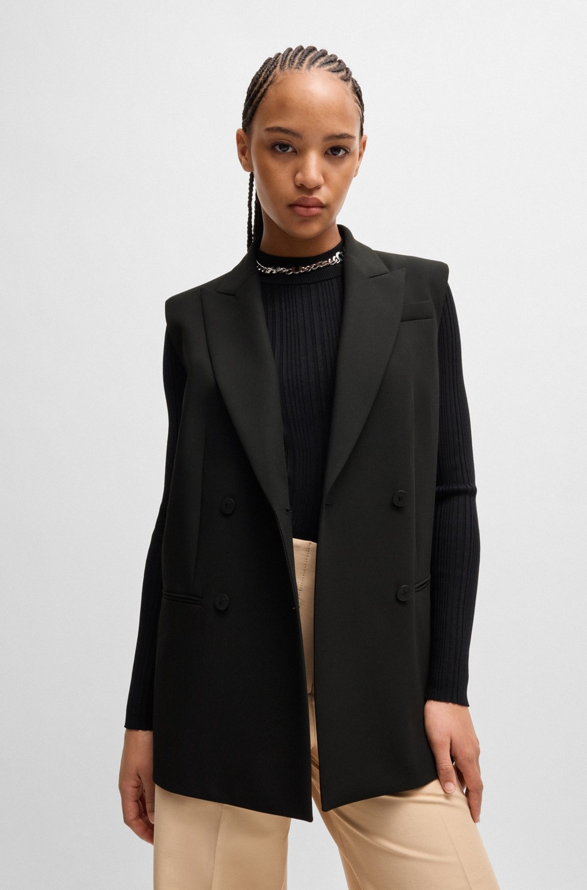 REGULAR-FIT SLEEVELESS JACKET WITH DOUBLE-BREASTED FRONT - 2
