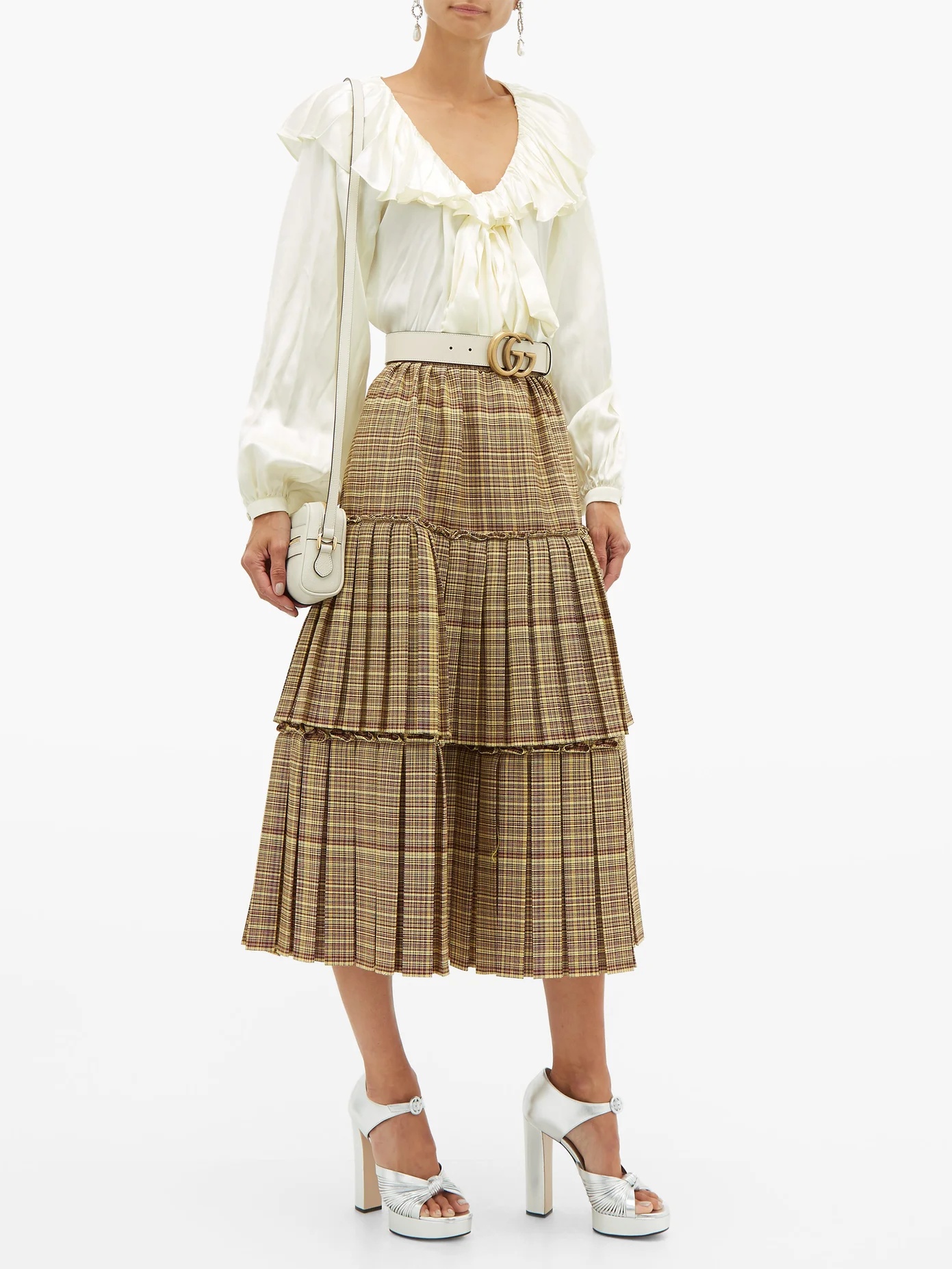 Tiered checked wool-blend midi skirt - 2