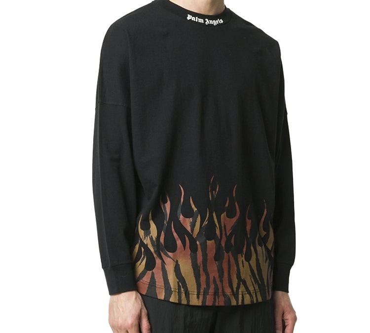 Men's PALM ANGELS Brown Angel Tiger Flame Long Sleeves Black PMAB001E20JER0011020 - 5