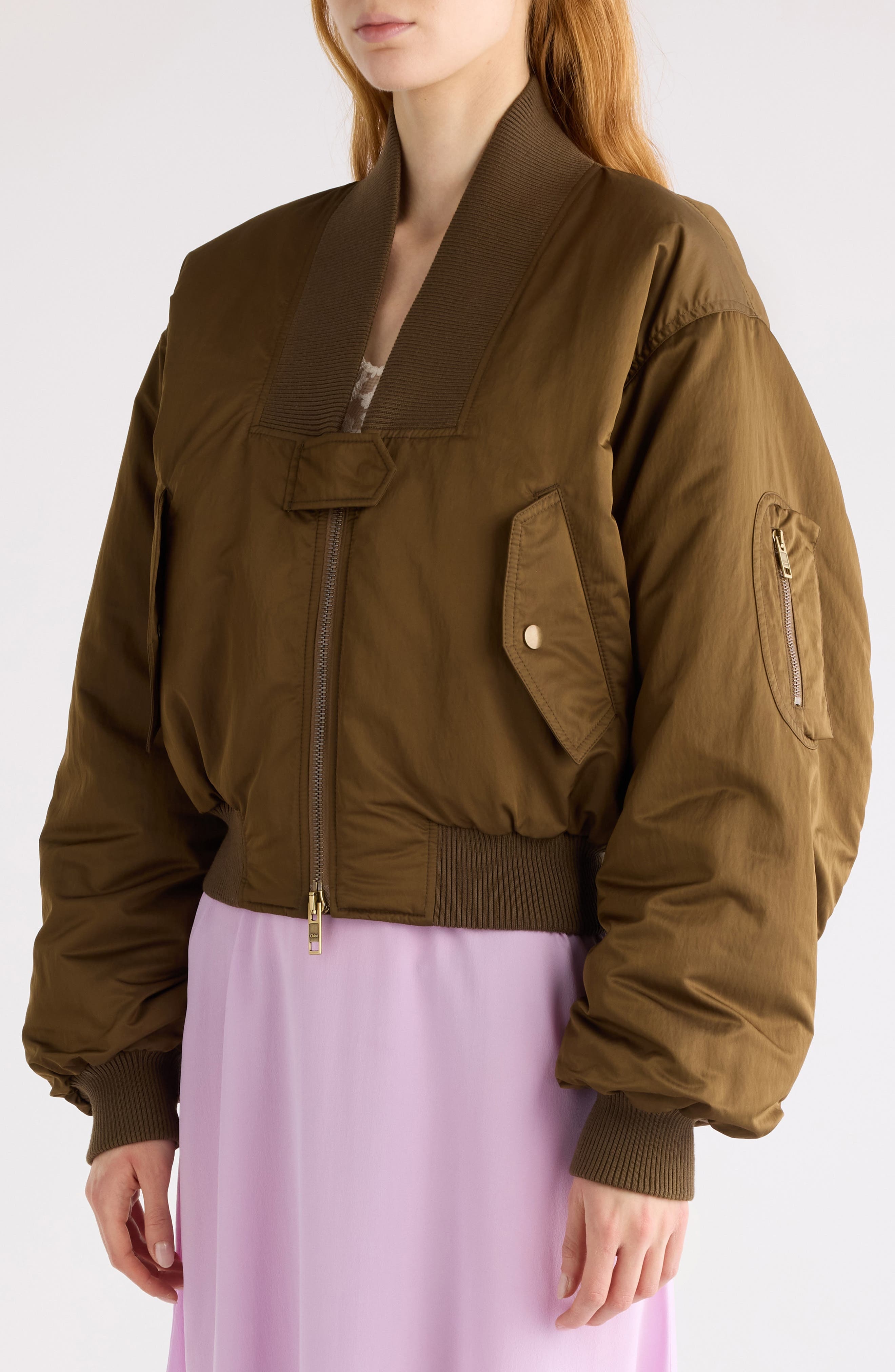 Chloé Oversize Bomber Jacket in Authentic Brown at Nordstrom - 5