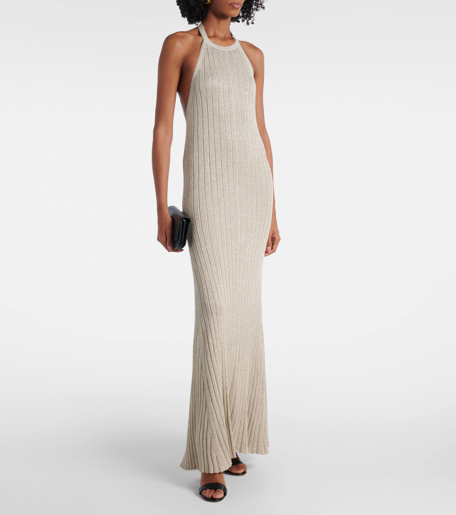Ribbed-knit halterneck lamé maxi dress - 2