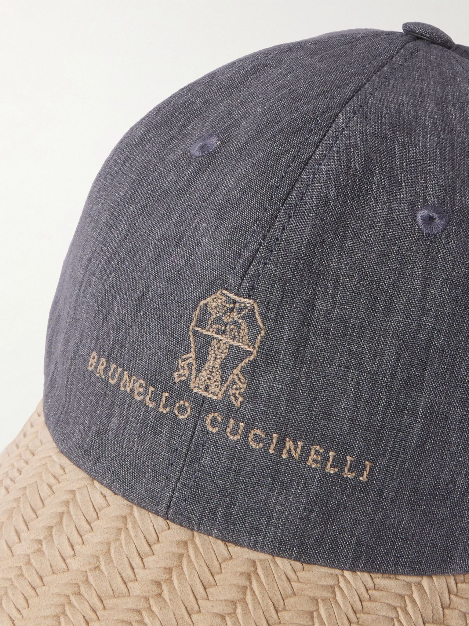 Logo-Embroidered Suede-Trimmed Linen Baseball Cap Dark gray - 4