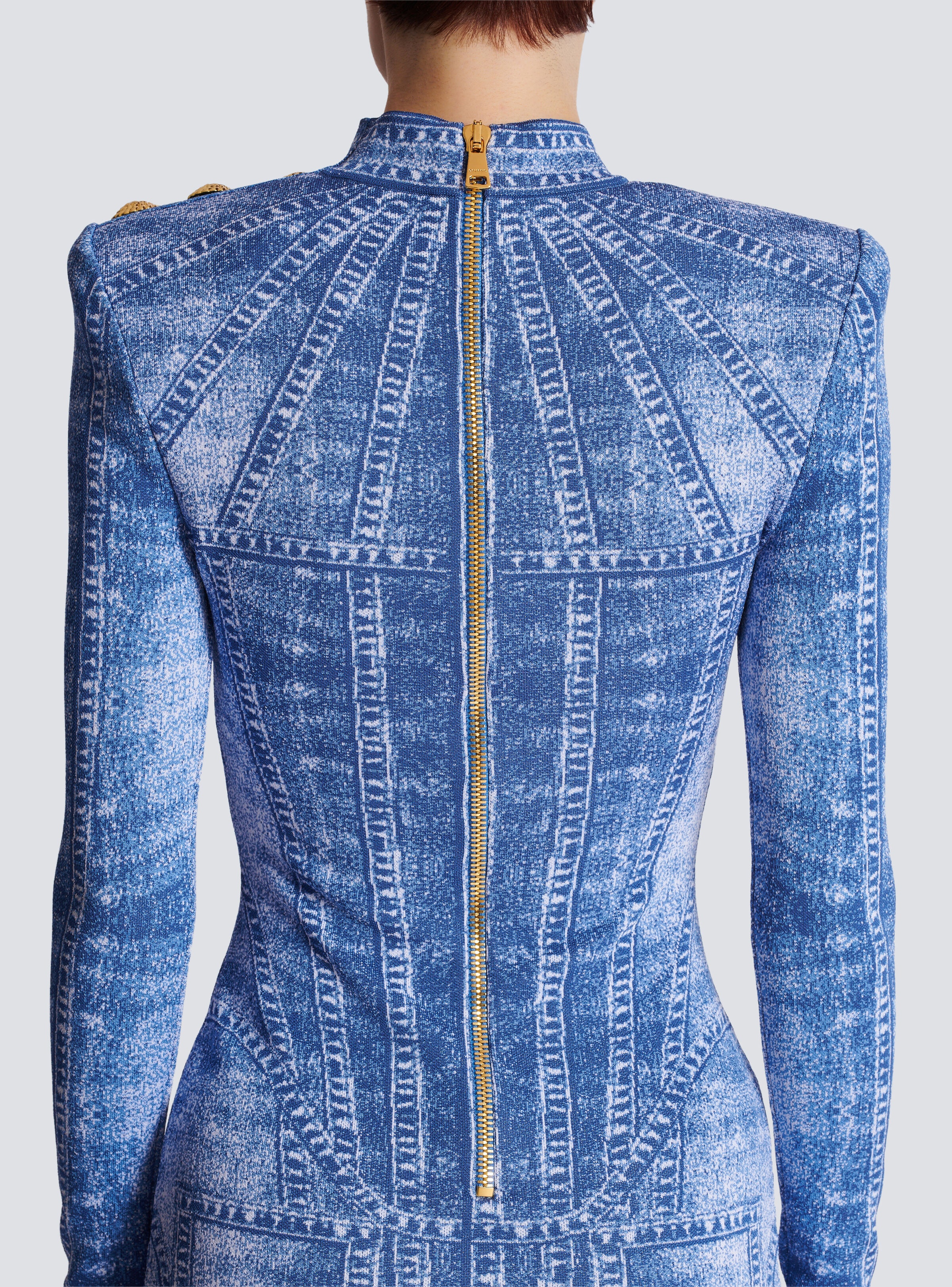 Short jacquard knit dress with denim effect - 8