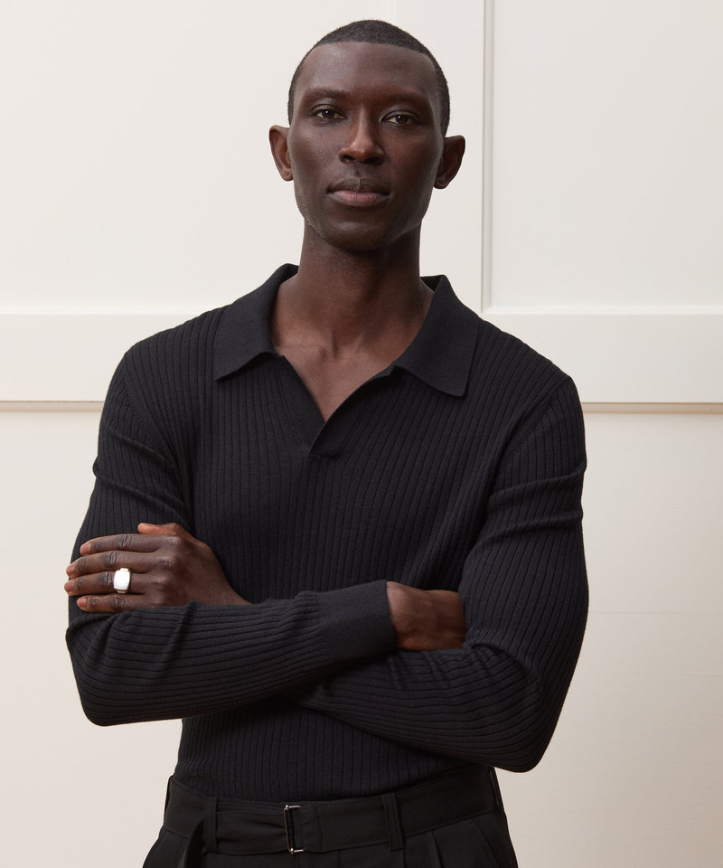 TODD SNYDER Silk-Cashmere Ribbed Montauk Sweater Polo outlook