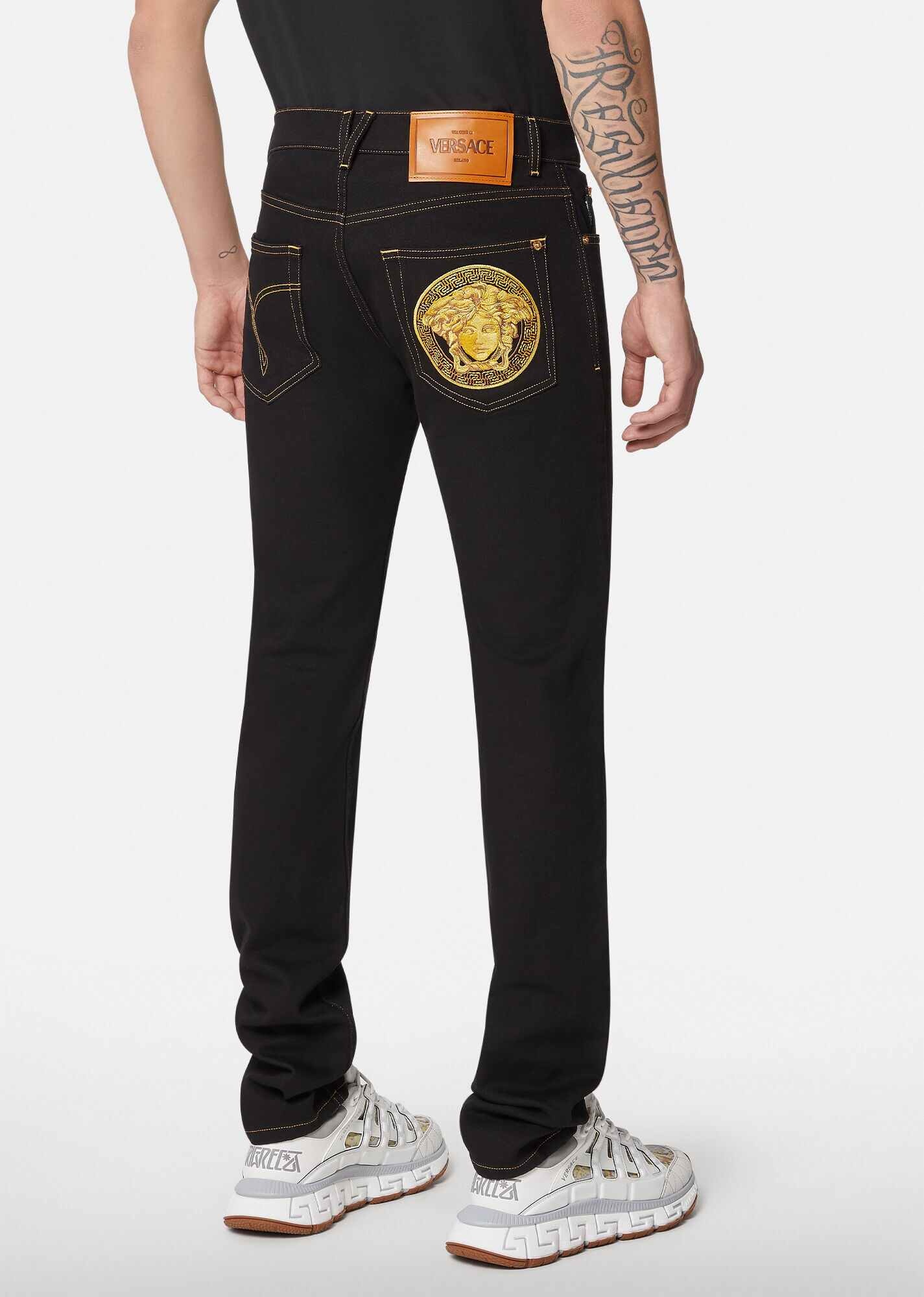 Medusa Embroidered Jeans - 3