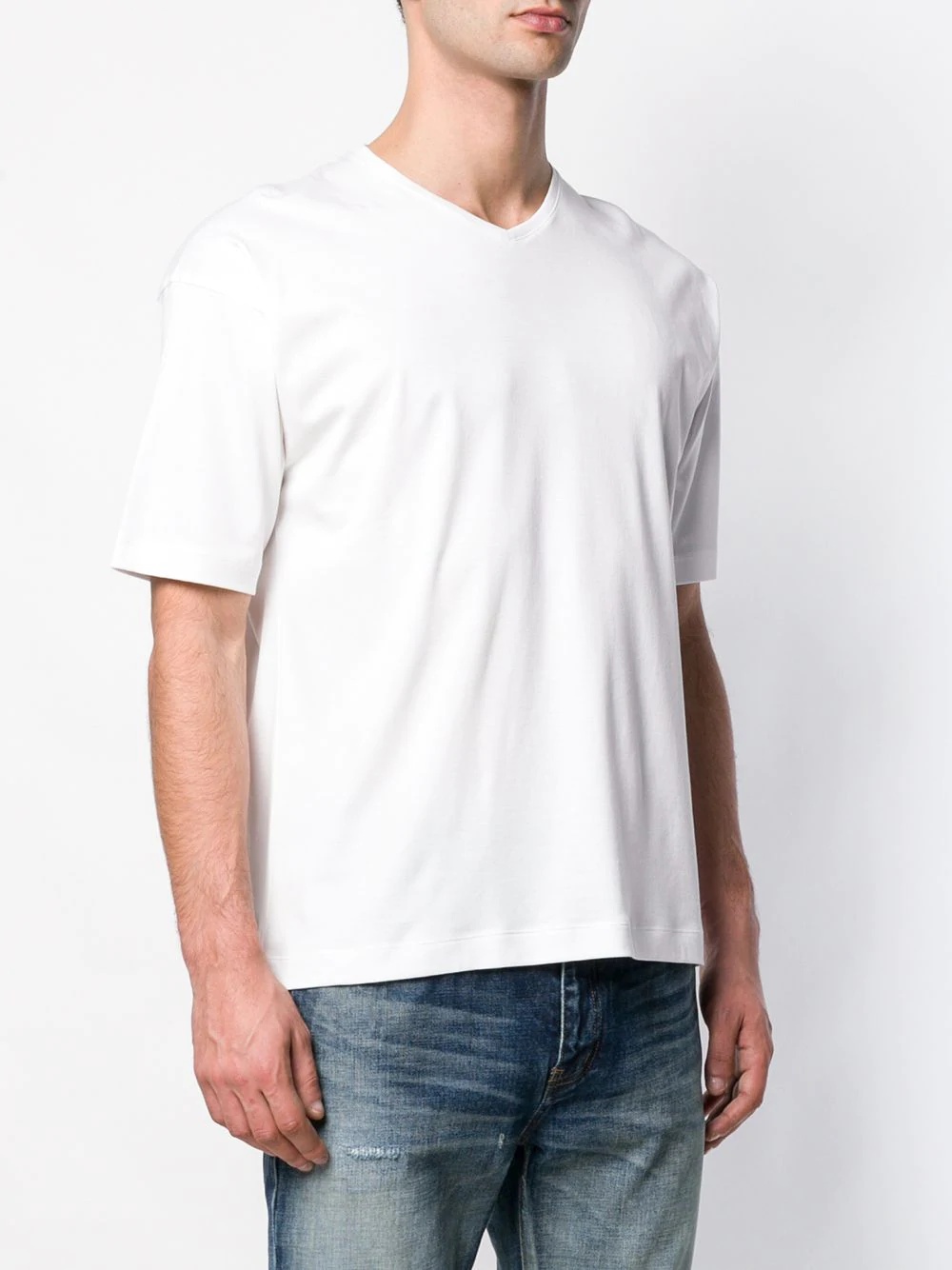 White Cotton V-Neck T-Shirt | GCS-026 - 3