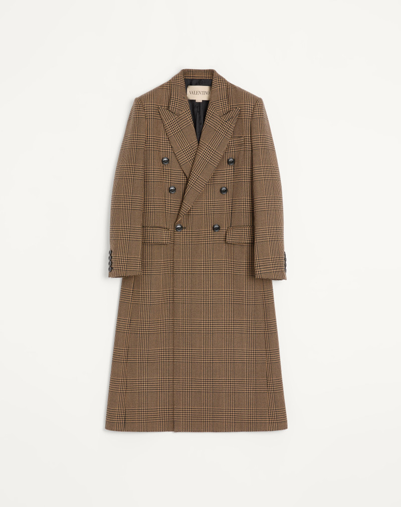 VALENTINO DOUBLE-BREASTED WOOL COAT WITH GLEN PLAID PATTERN 1