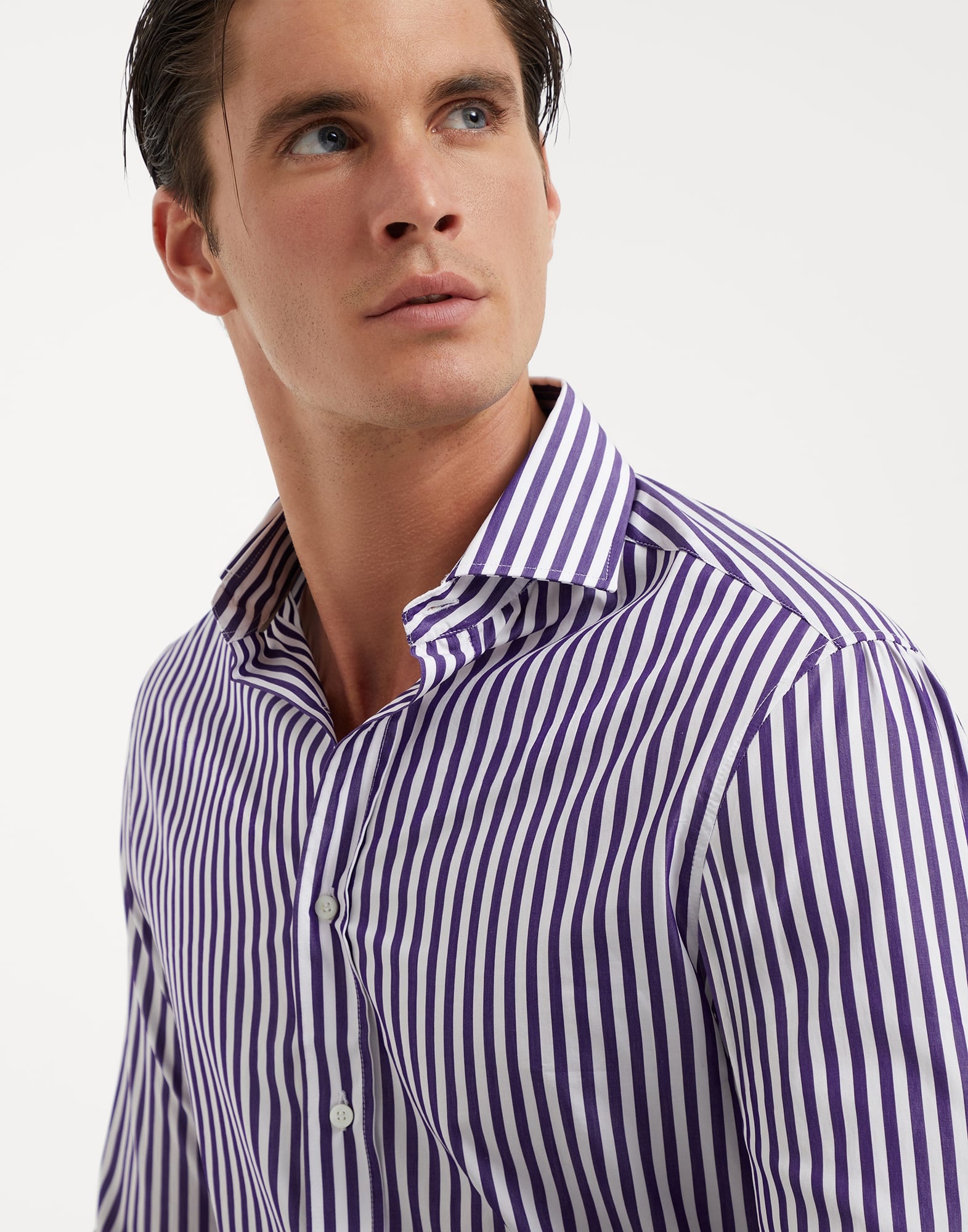 Striped poplin slim fit shirt with spread collar - 3