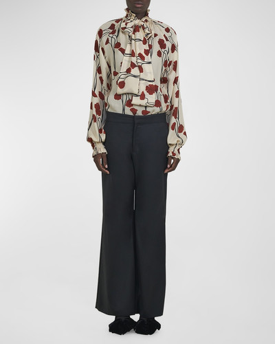 Johanna Ortiz Red Petals Neck-Tie Long-Sleeve Silk Top outlook