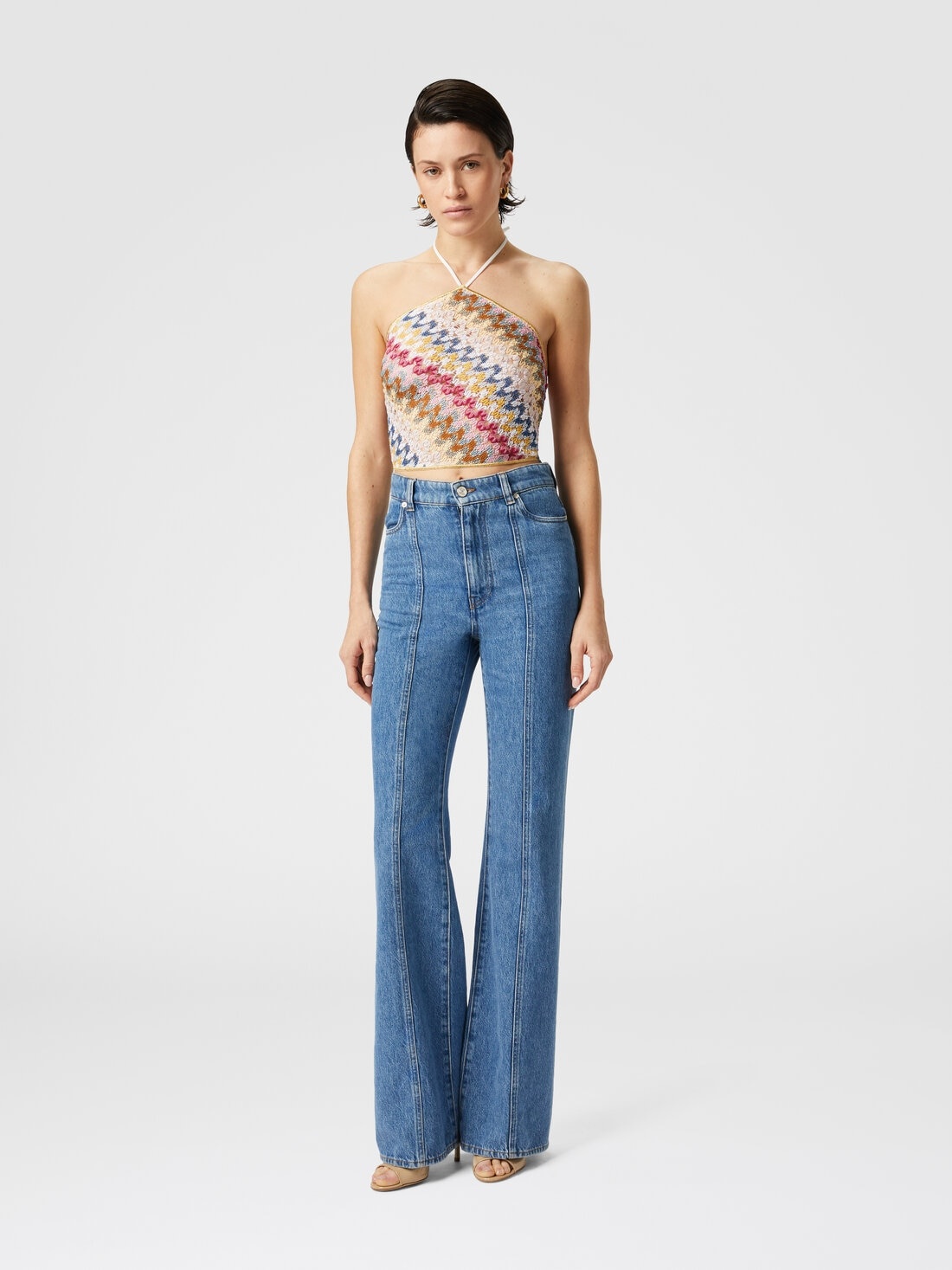 Lamé viscose lace top with halter neckline - 2