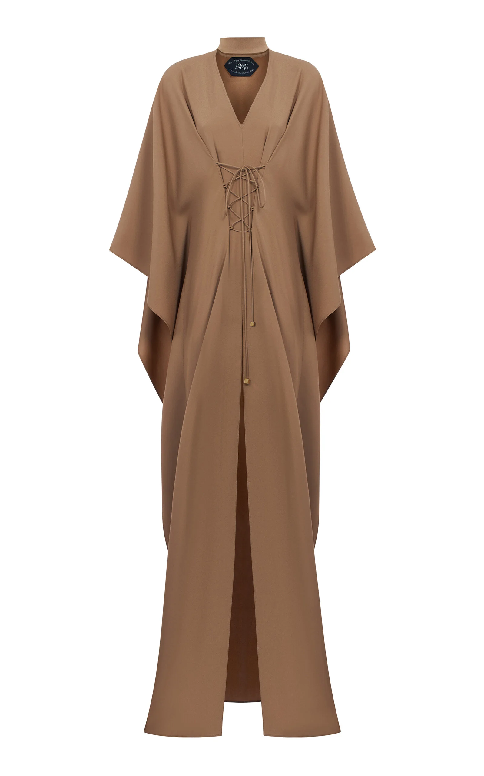 Sierra Fringed Crepe Cady Caftan Dress tan - 1