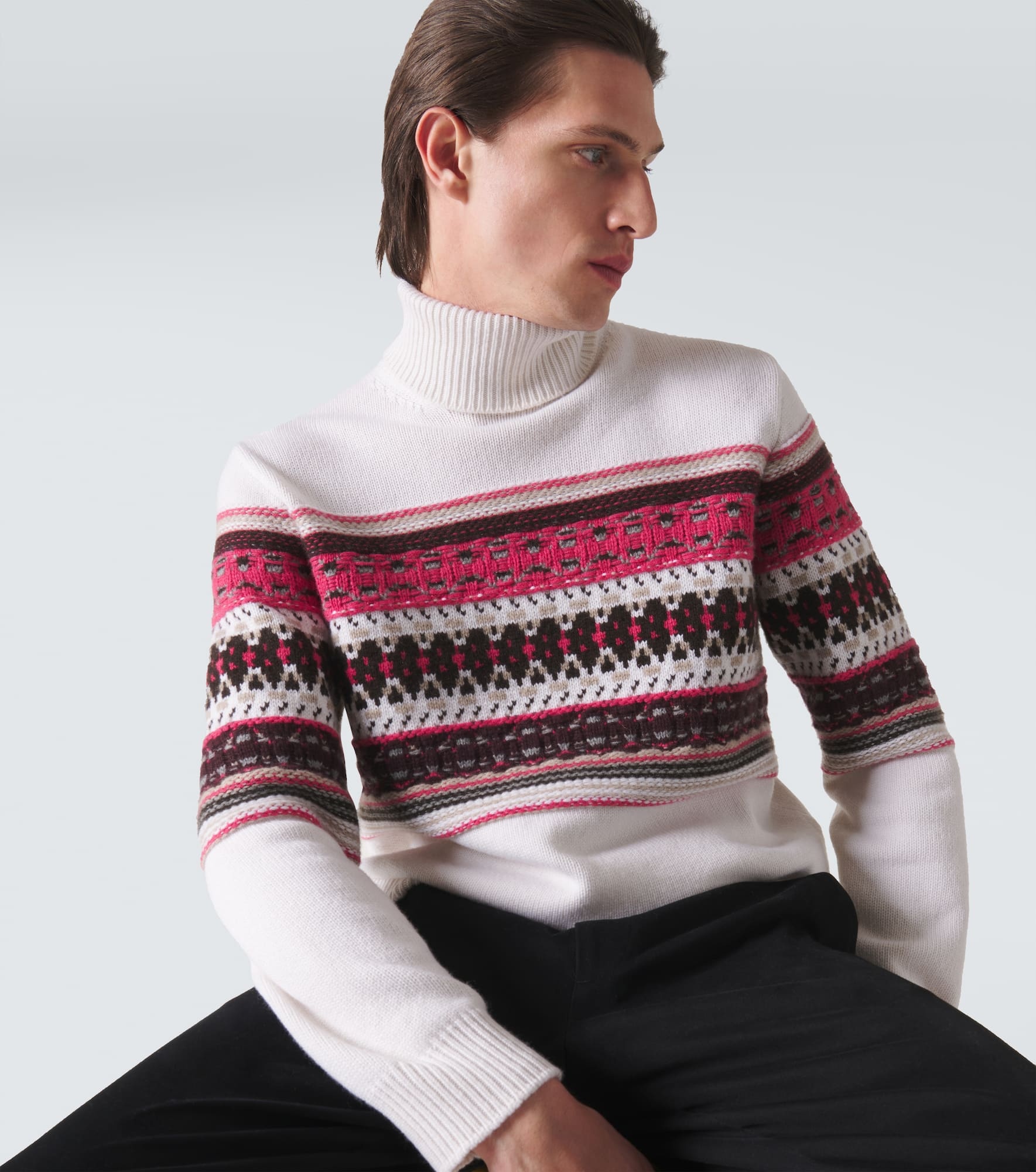 Intarsia cashmere turtleneck sweater - 5