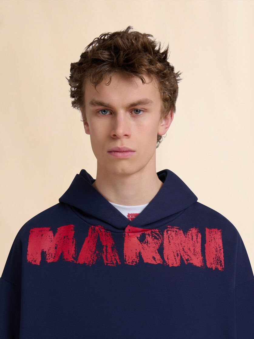 BLUE COTTON HOODIE WITH MARNI MONOLITH PRINT - 4