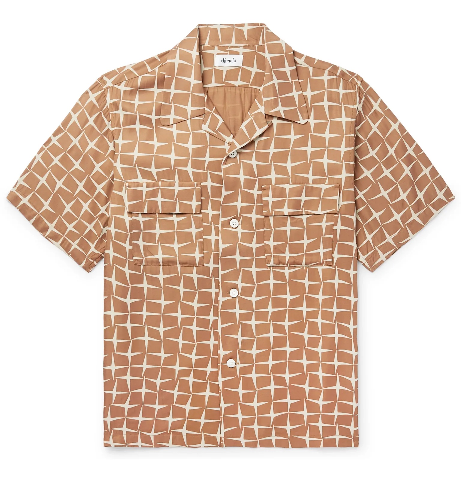 Camp-Collar Printed Twill Shirt - 1