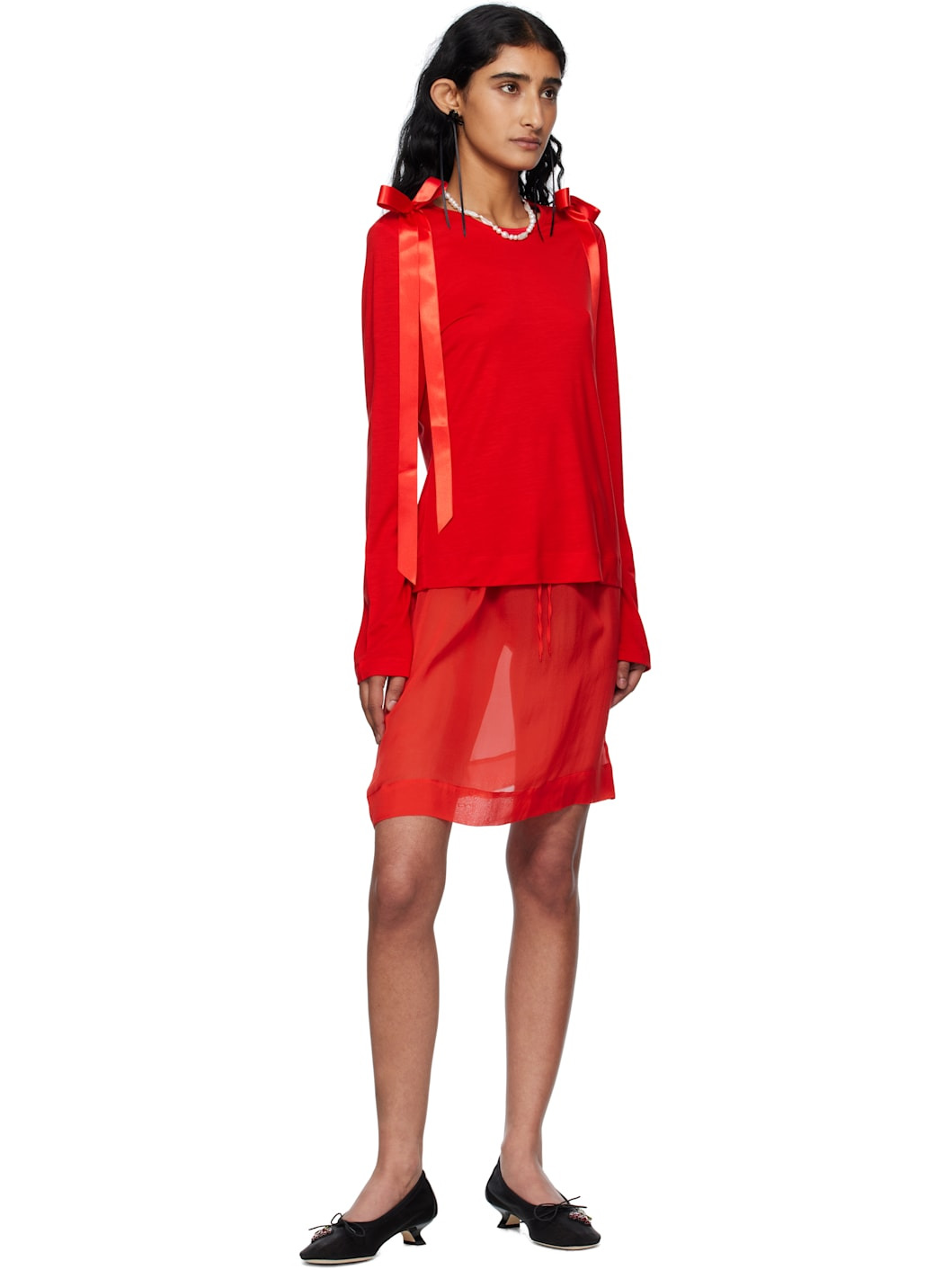 Red Bow Ribbon Tail Long Sleeve T-shirt - 4