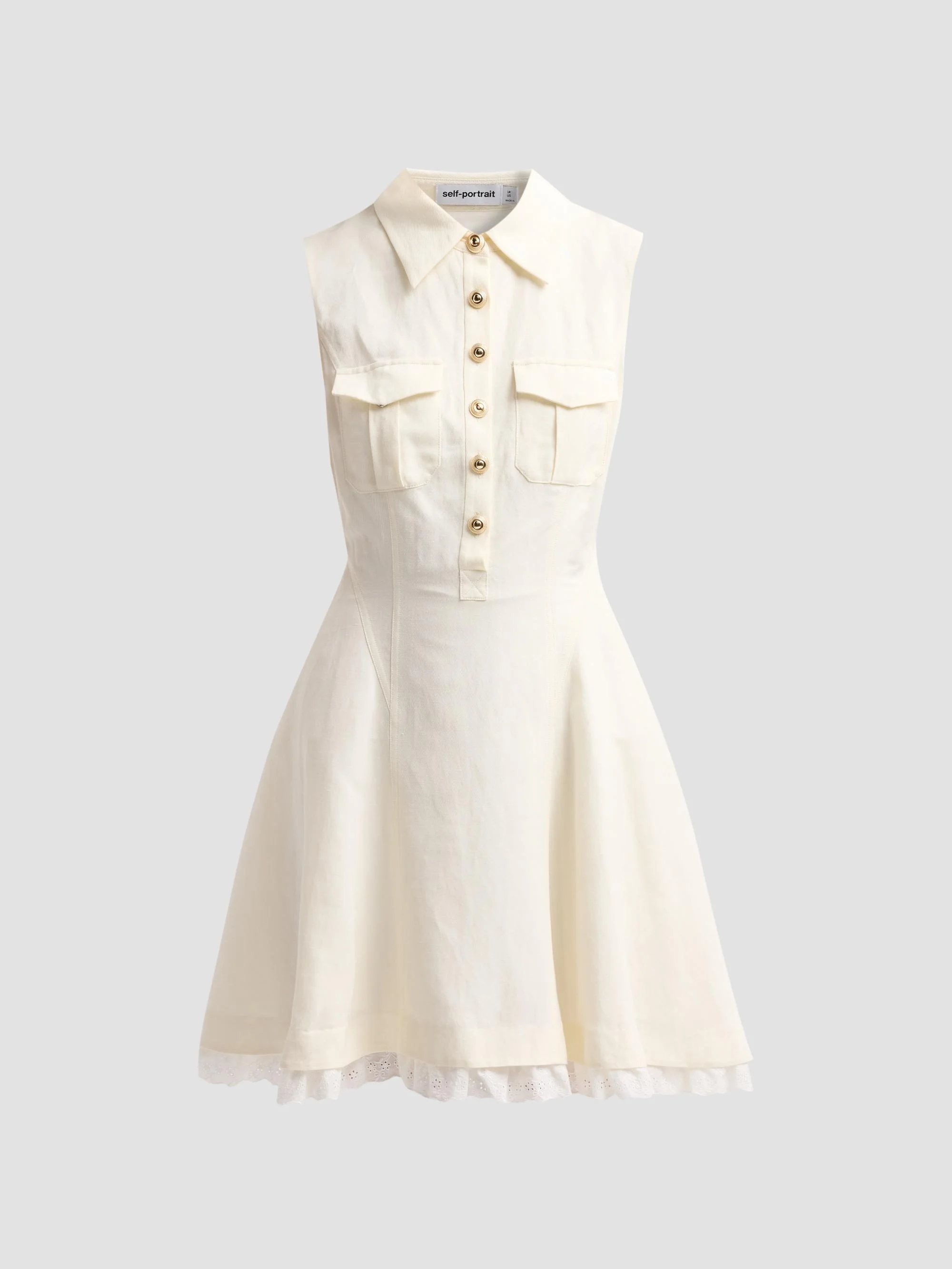 Women's Linen Sleeveless Mini Shirtdress - Cream - 1