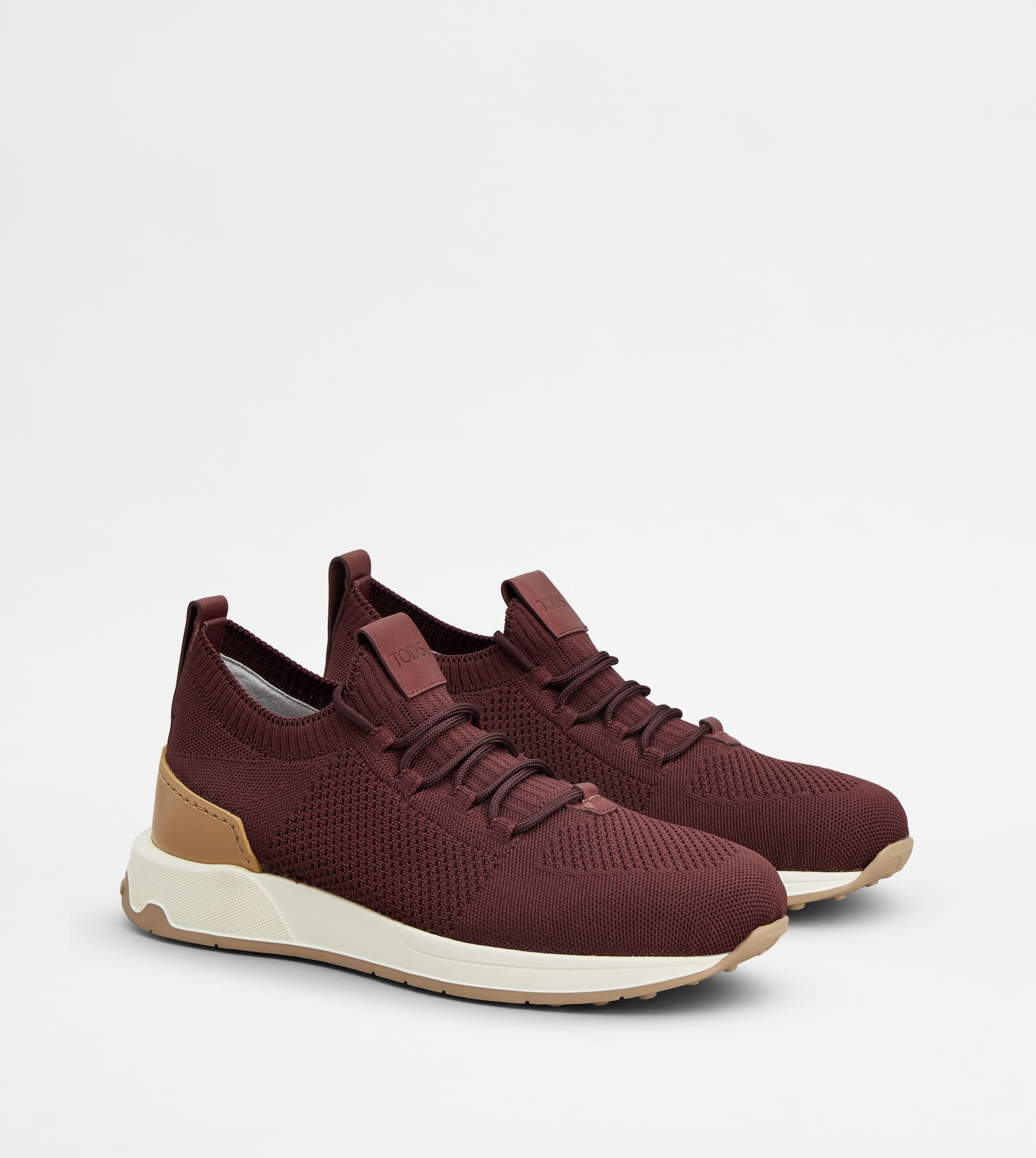 SOCK SNEAKERS IN TECHNICAL FABRIC AND LEATHER - BURGUNDY - 3