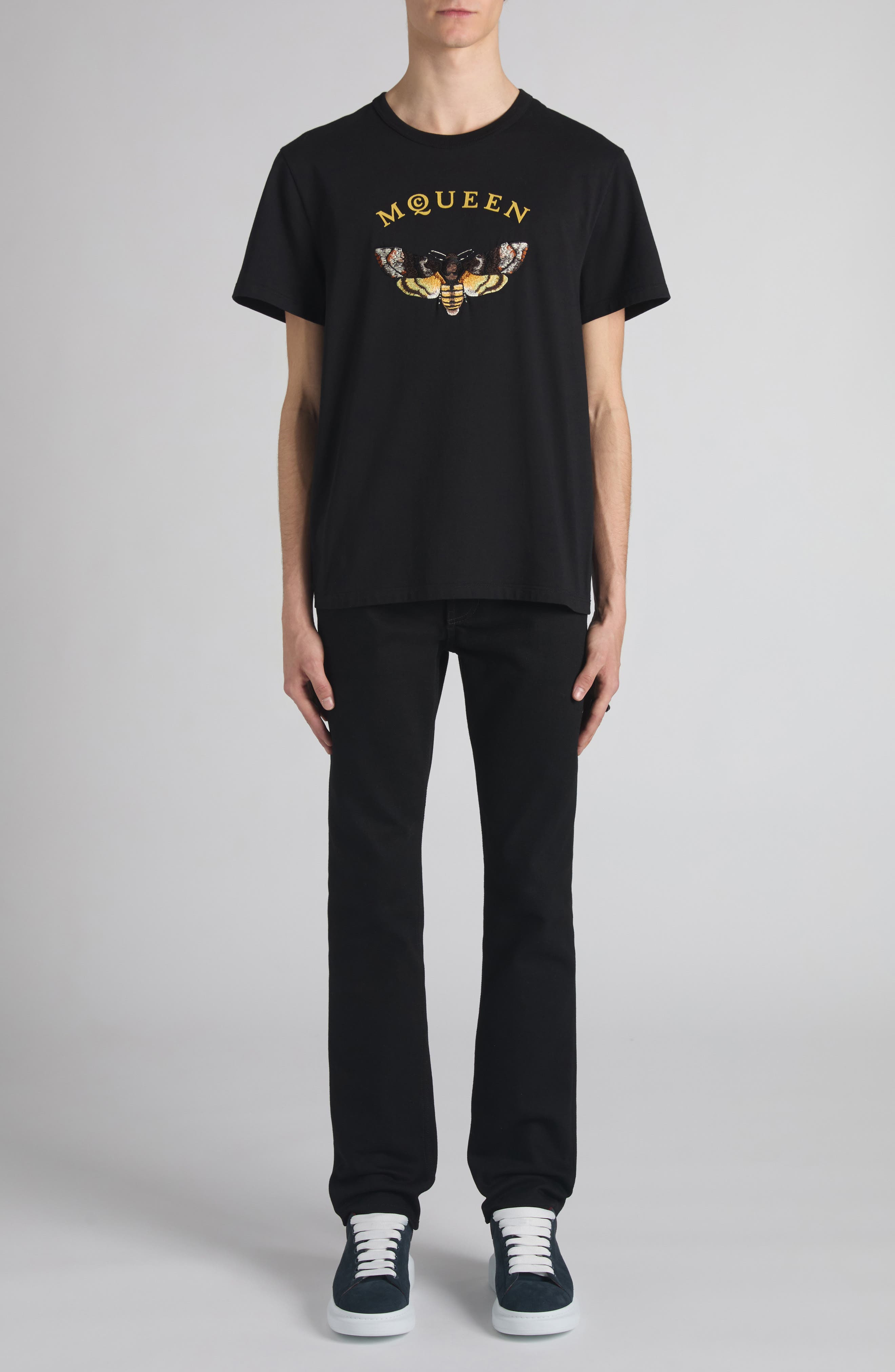 McQueen Logo Embroidered T-Shirt in Black/Yellow at Nordstrom - 2