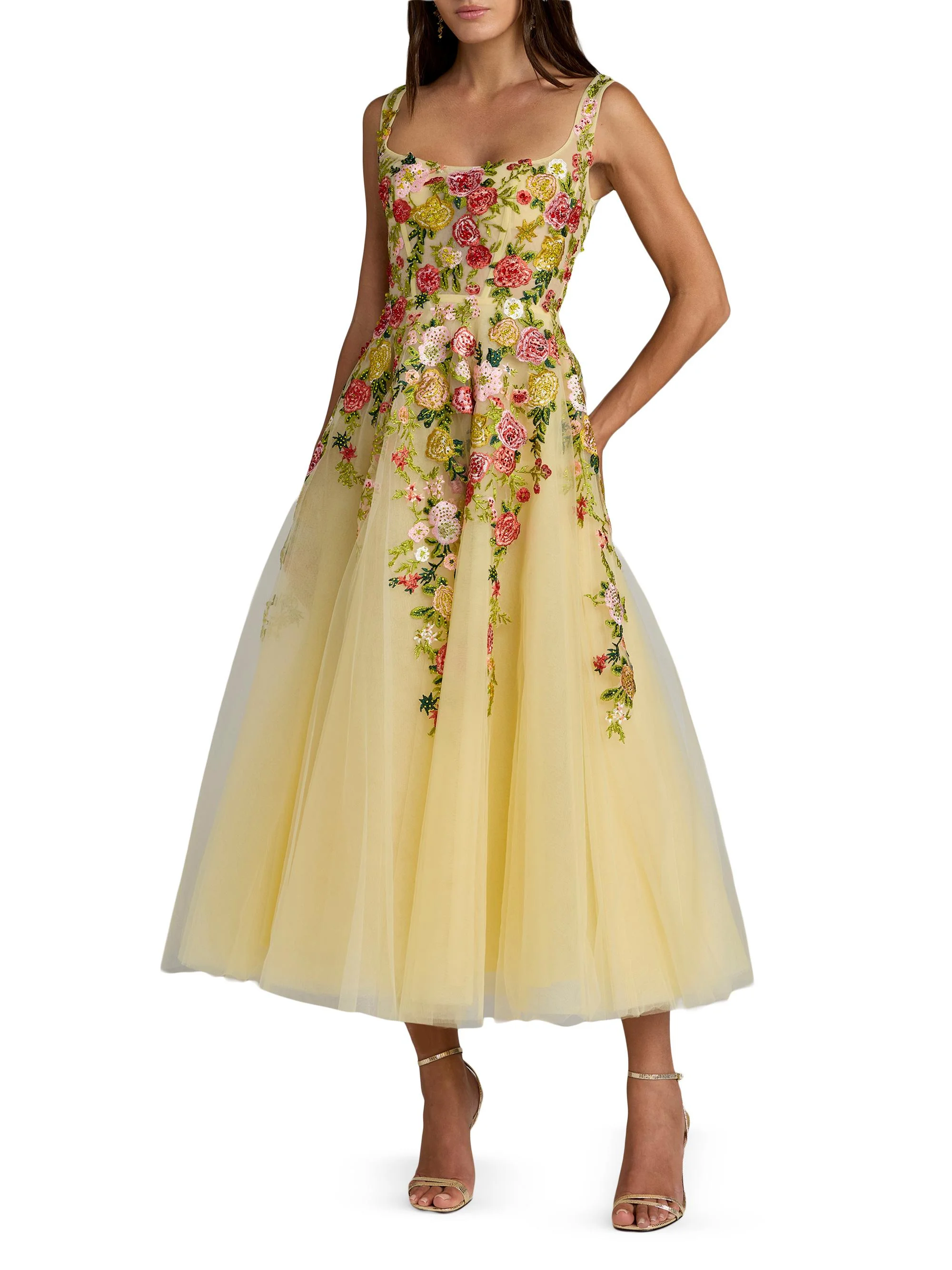 Women's Floral-Embroidered Tulle Cocktail Dress - Butter Multi - 1