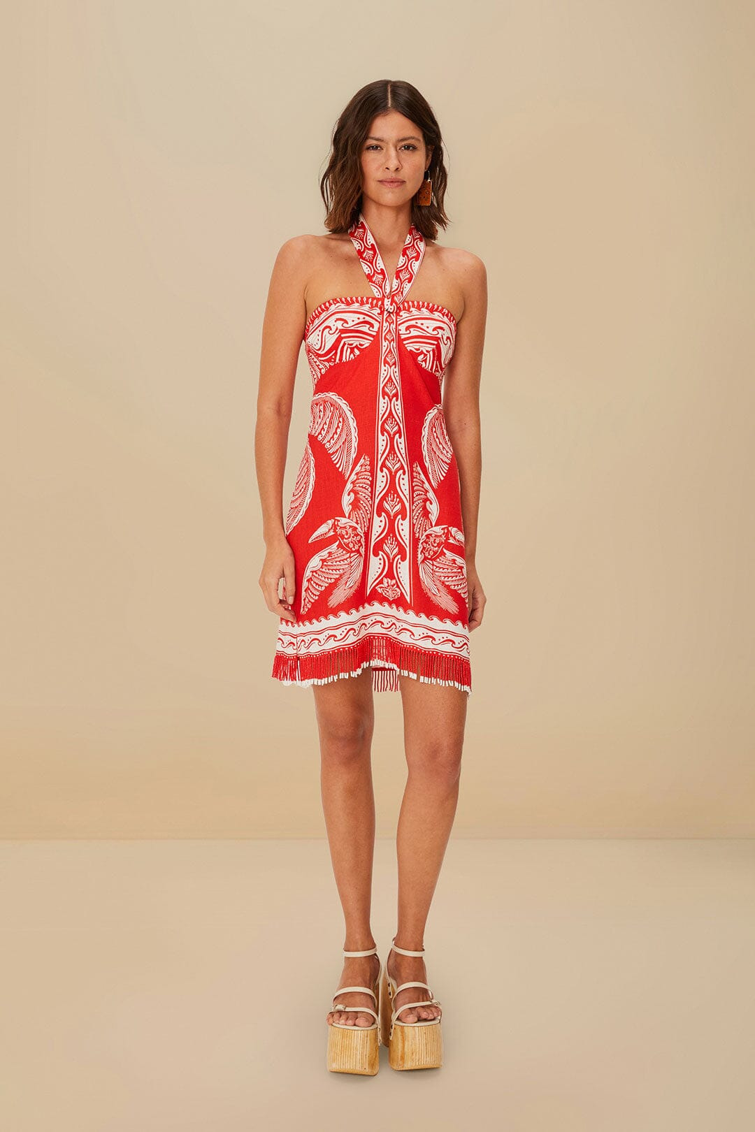 Red Majestic Coconut Tree Euroflax™ Premium Linen Mini Dress - 2