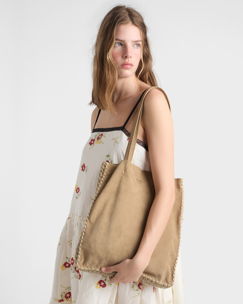 Large suede and crochet tote bag 7