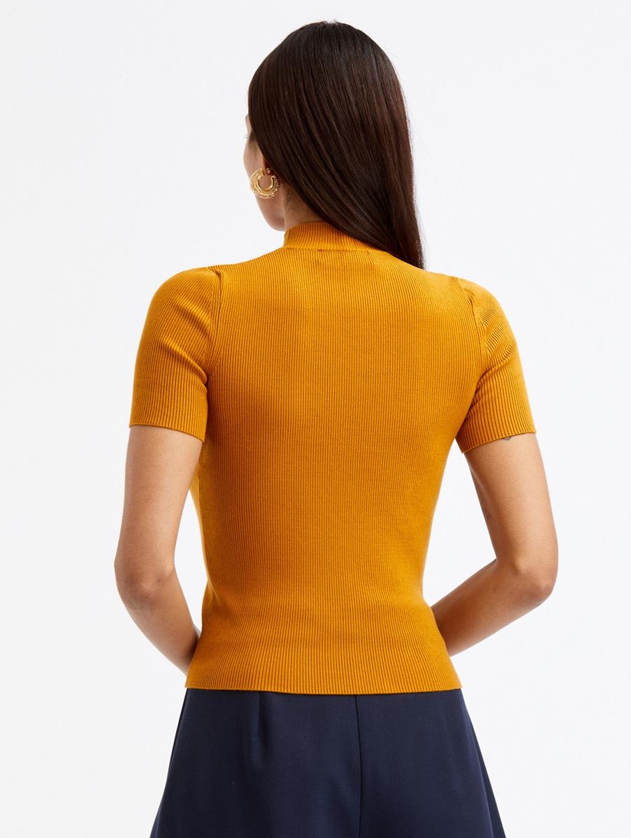 SHORT SLEEVE MOCK NECK RIBBED PULLOVER - 3