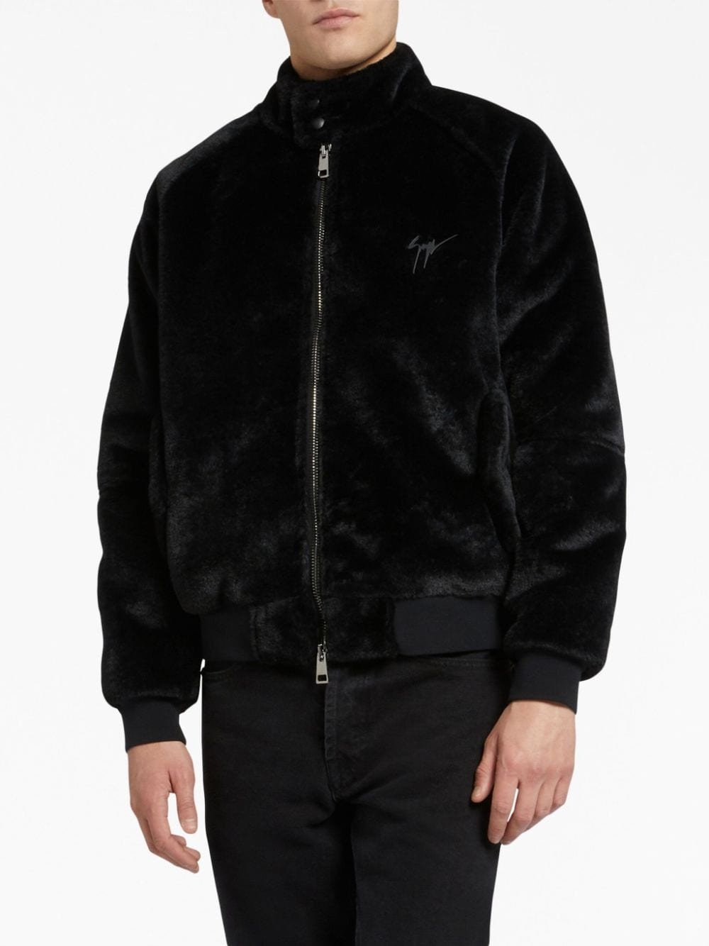 logo-plaque leather jacket - 3
