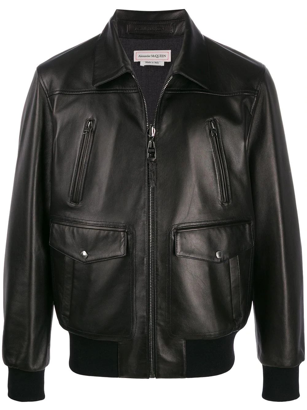 pocket detail leather jacket - 1