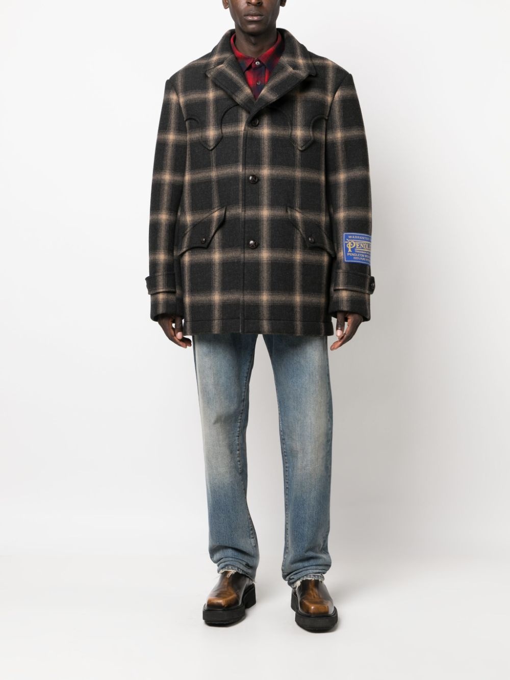 Pendleton check-print wool coat - 3