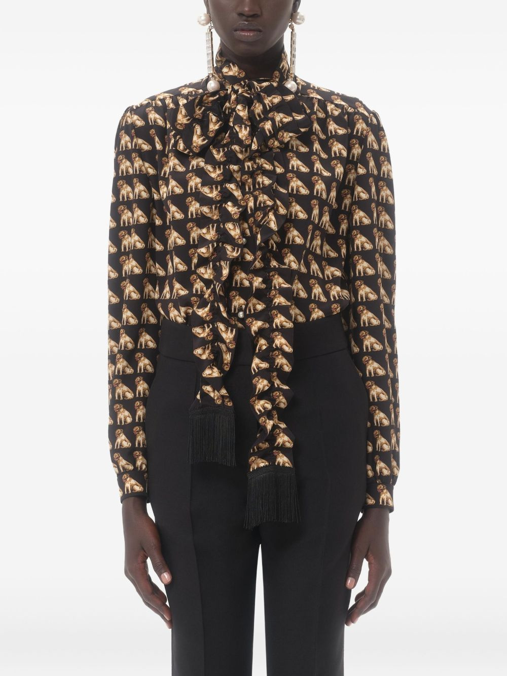 elephant print bow neck blouse - 3
