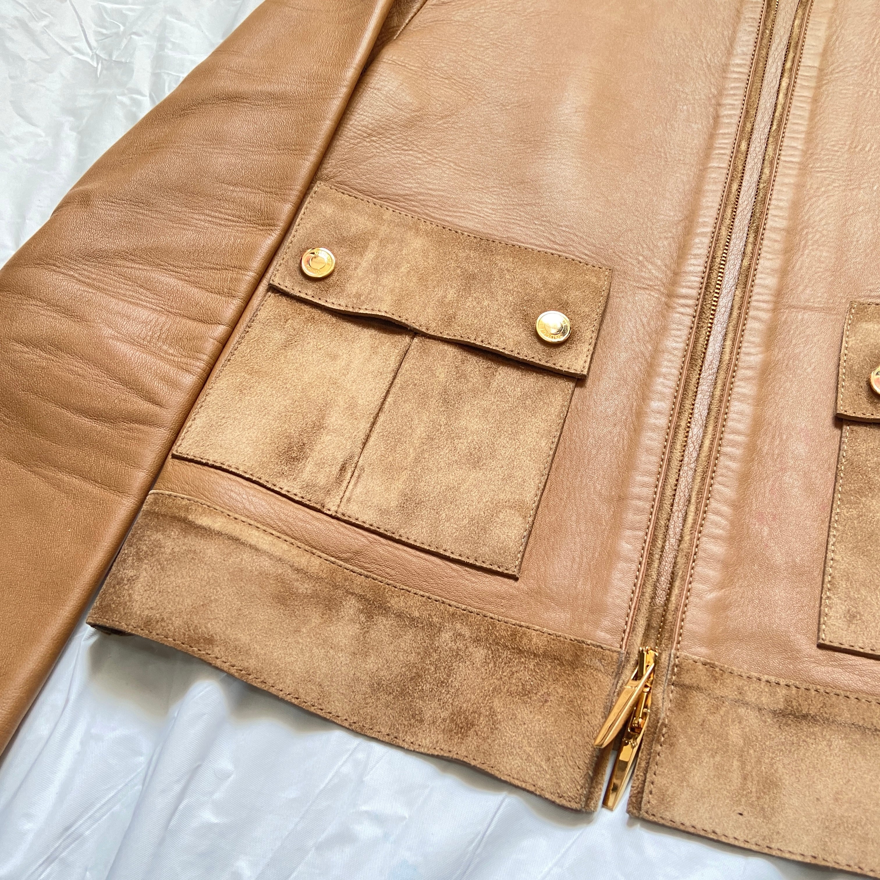 Gucci fall 2001 Tom Ford beige gold zip leather jacket - 10
